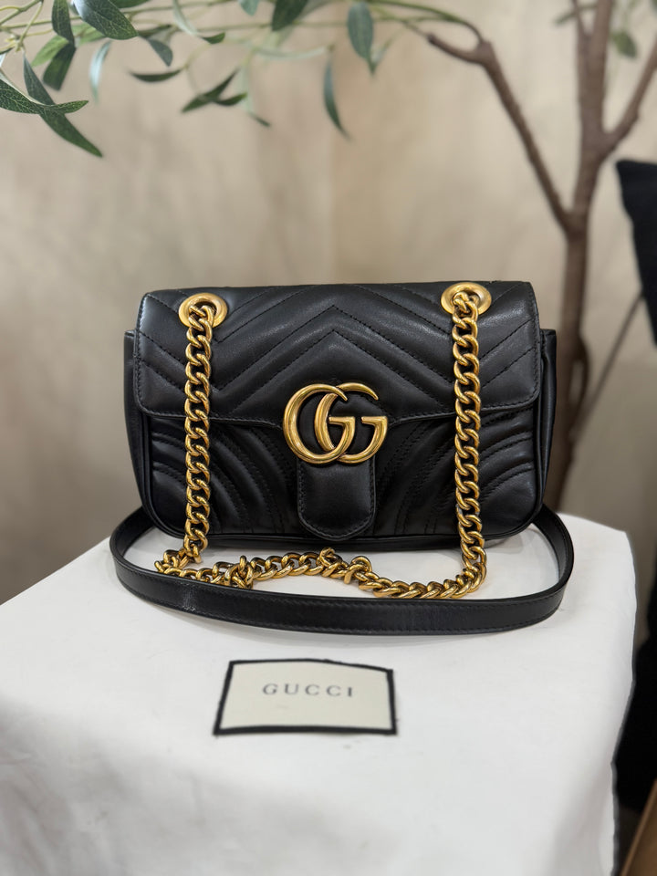 Gucci Black Leather Small Marmont Flap Bag