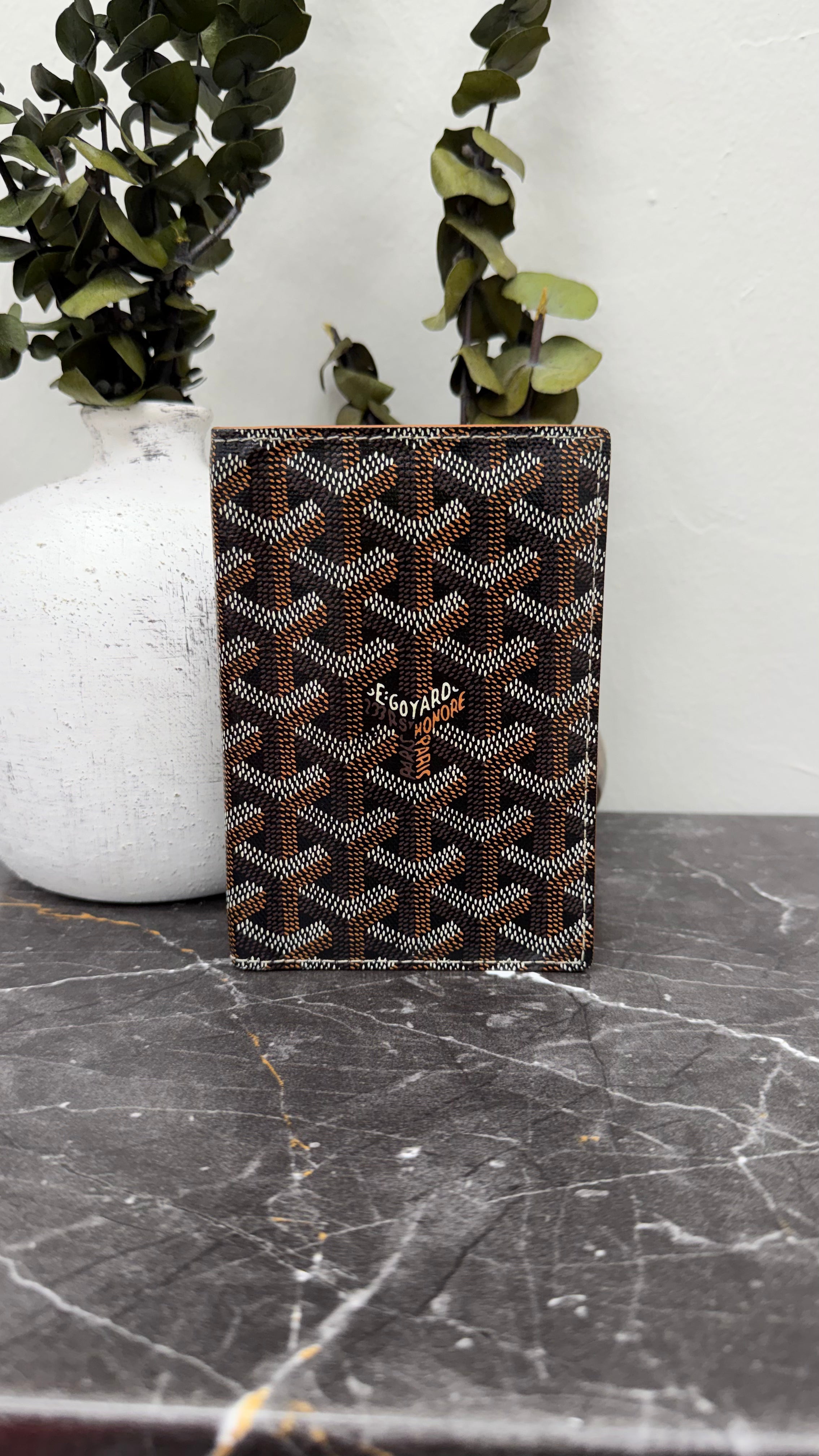Goyard Black & Tan Goyardine Canvas Passport Cover