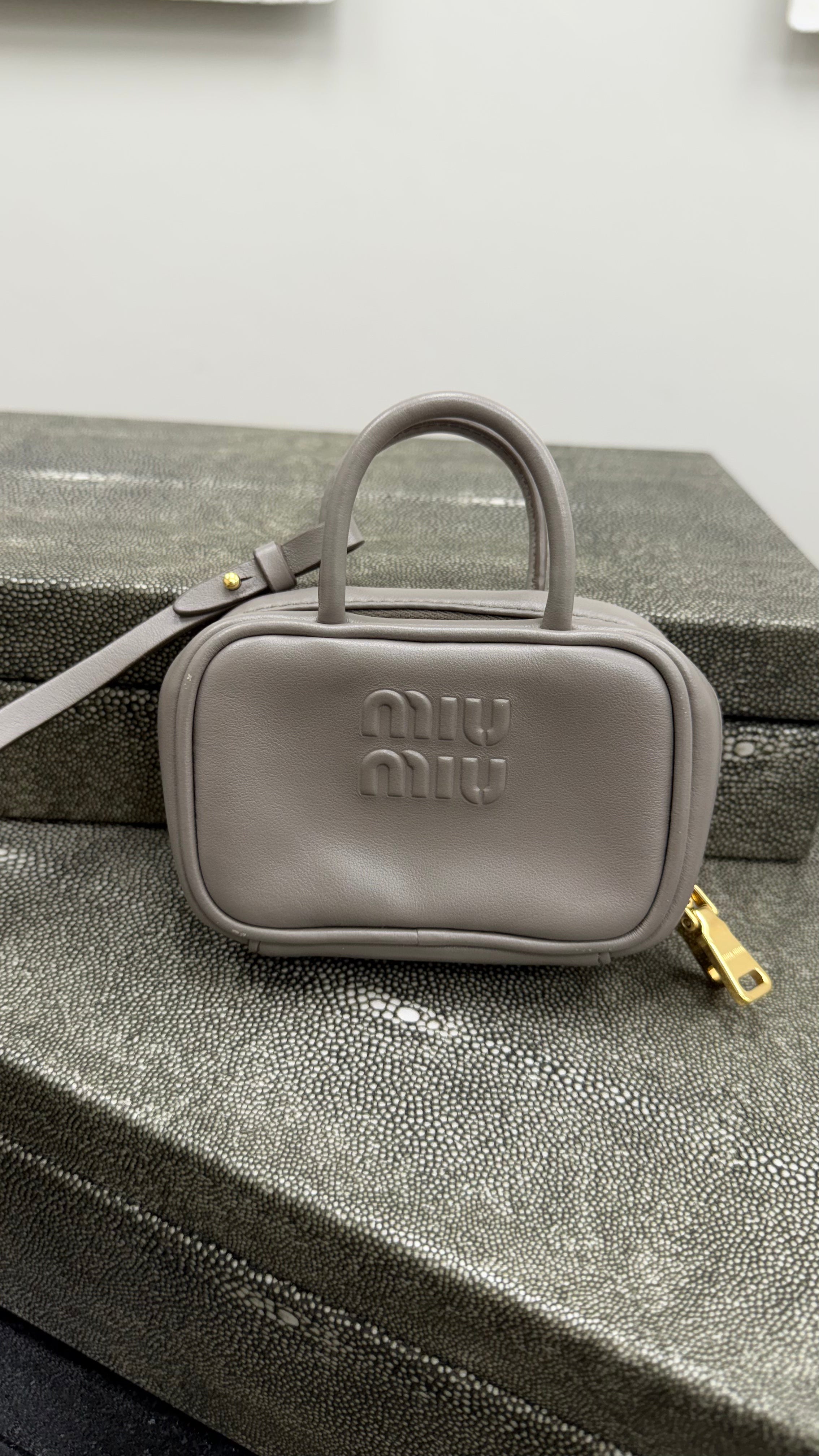 Miu Miu Taupe Leather Micro Top Handle Bag Charm