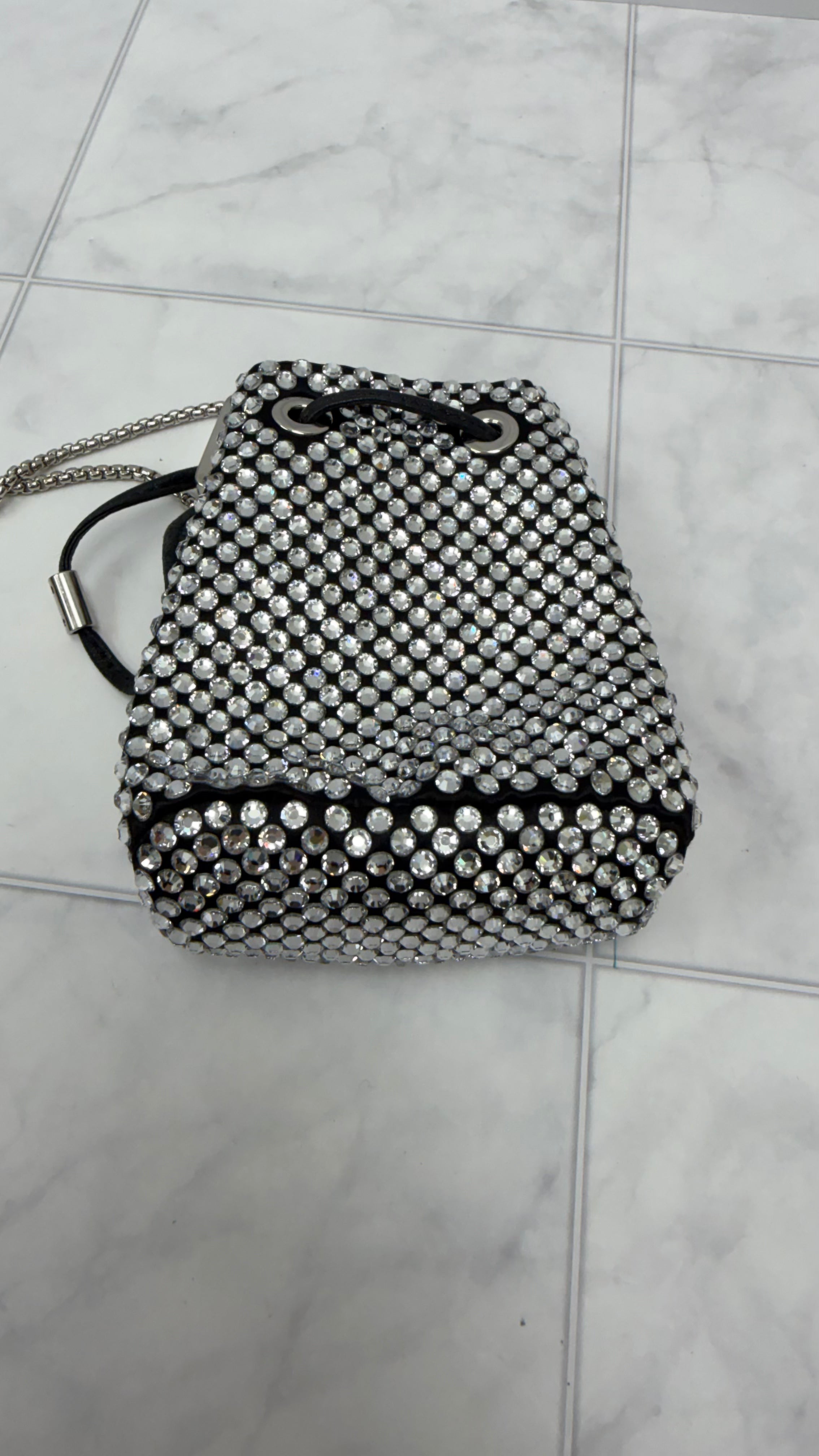 *DONS DROP* Prada Black Satin & Crystal Drawcord Pouch with a Chain