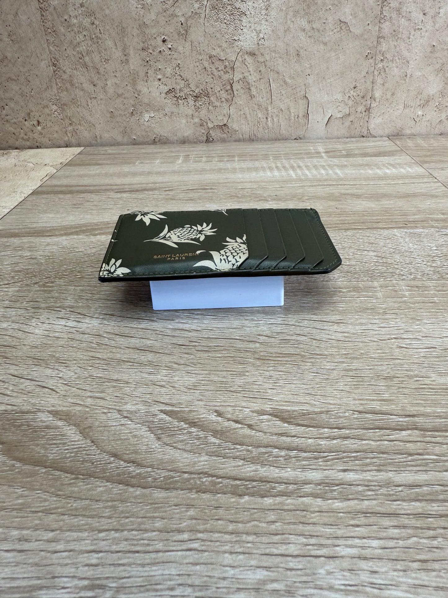 Saint Laurent YSL Green Leather Pineapple Zip Card Coin Case