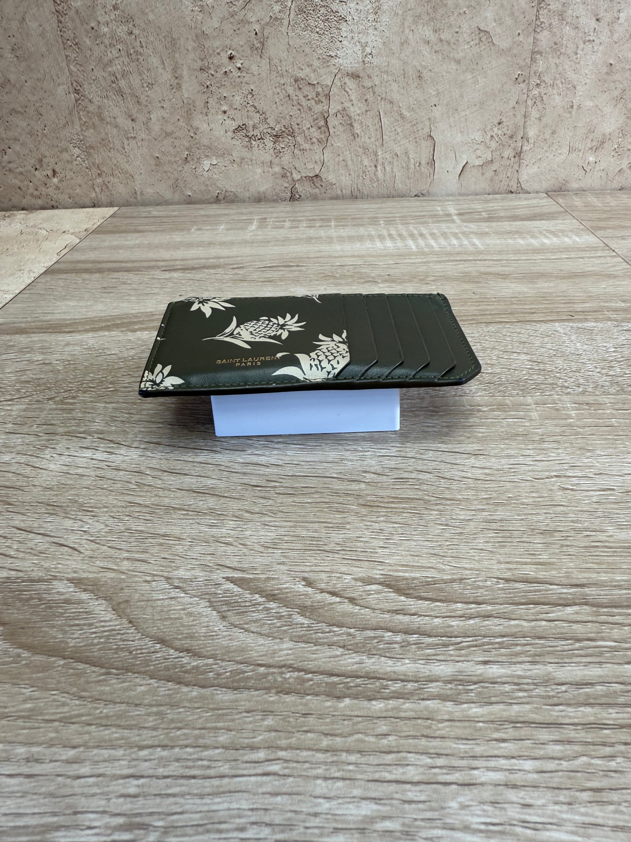 Saint Laurent YSL Green Leather Pineapple Zip Card Coin Case