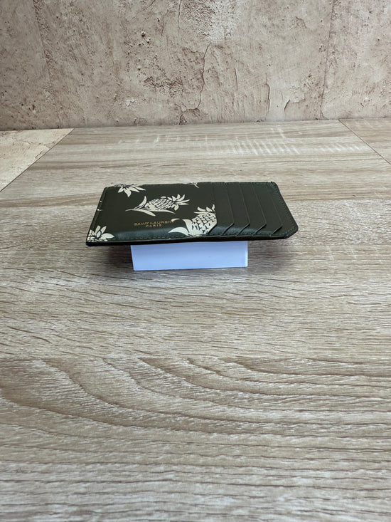 Saint Laurent YSL Green Leather Pineapple Zip Card Coin Case