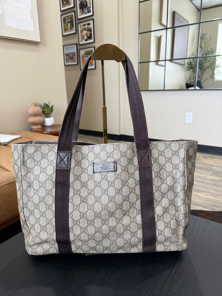 Gucci GG Supreme Brown Coated Canvas Tote Bag