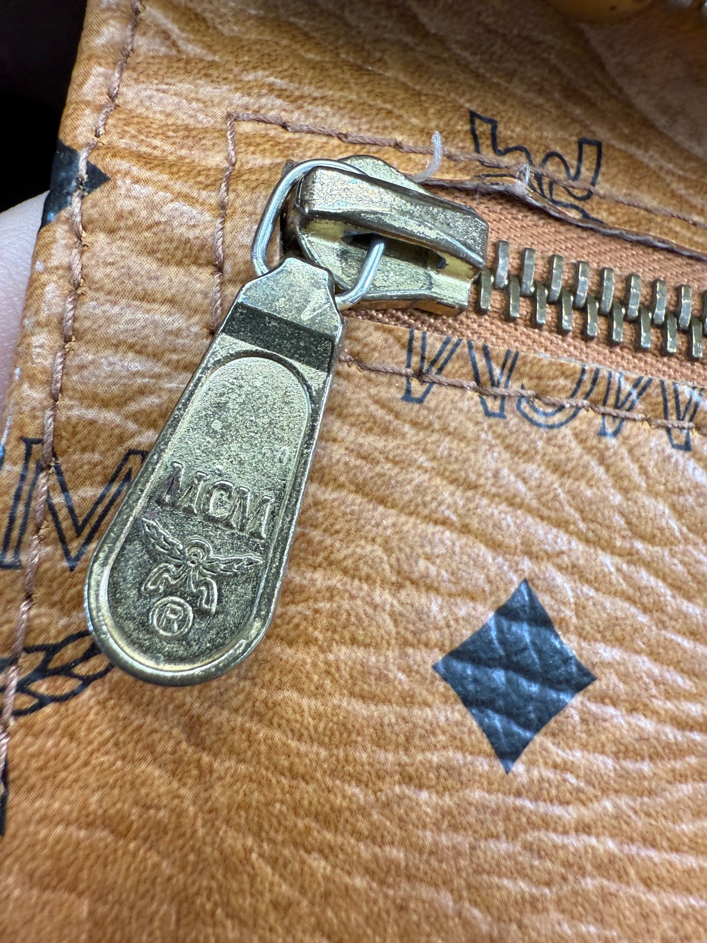 MCM Cognac Leather Visetos Shopper Tote