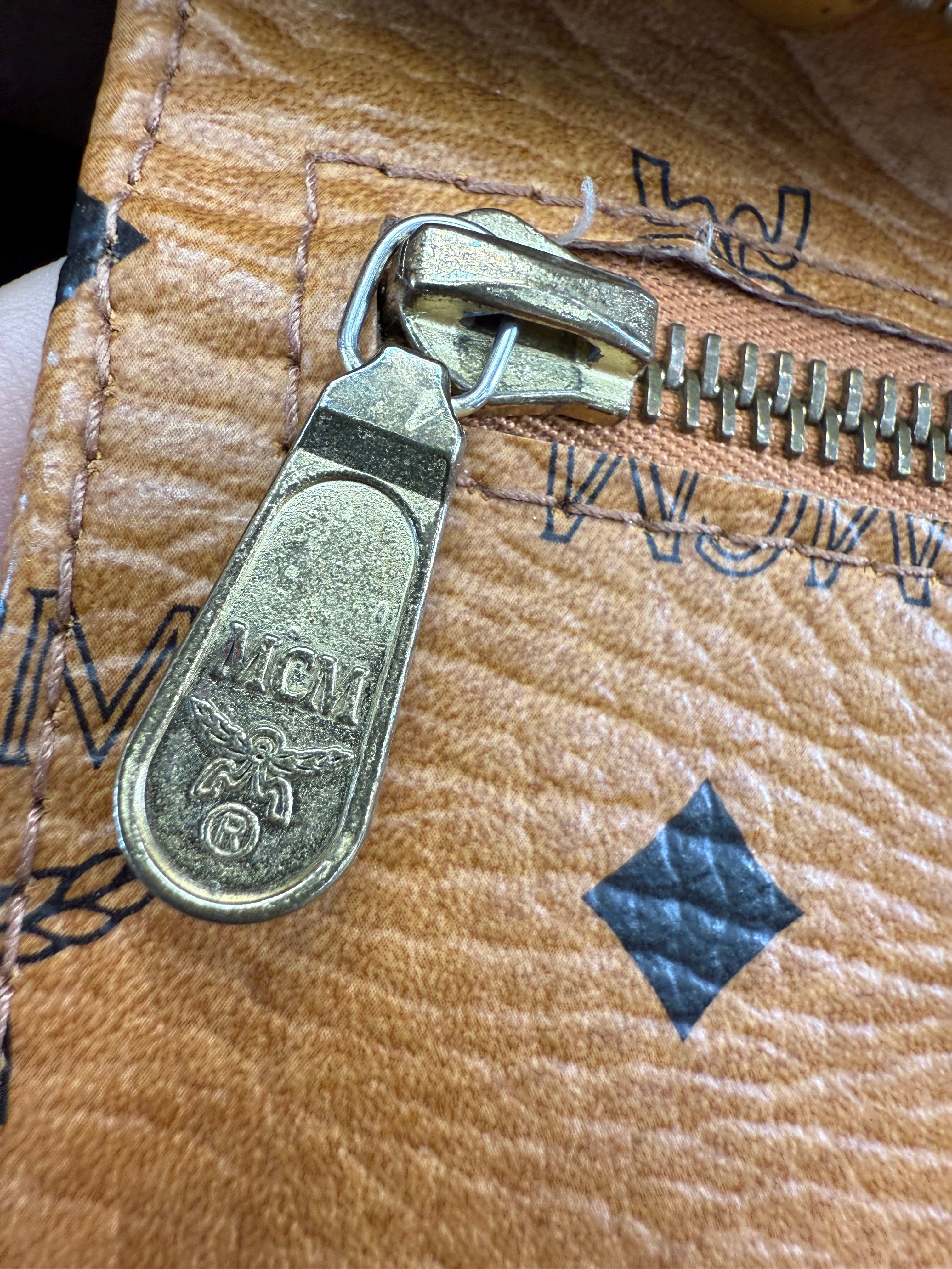 MCM Cognac Leather Visetos Shopper Tote
