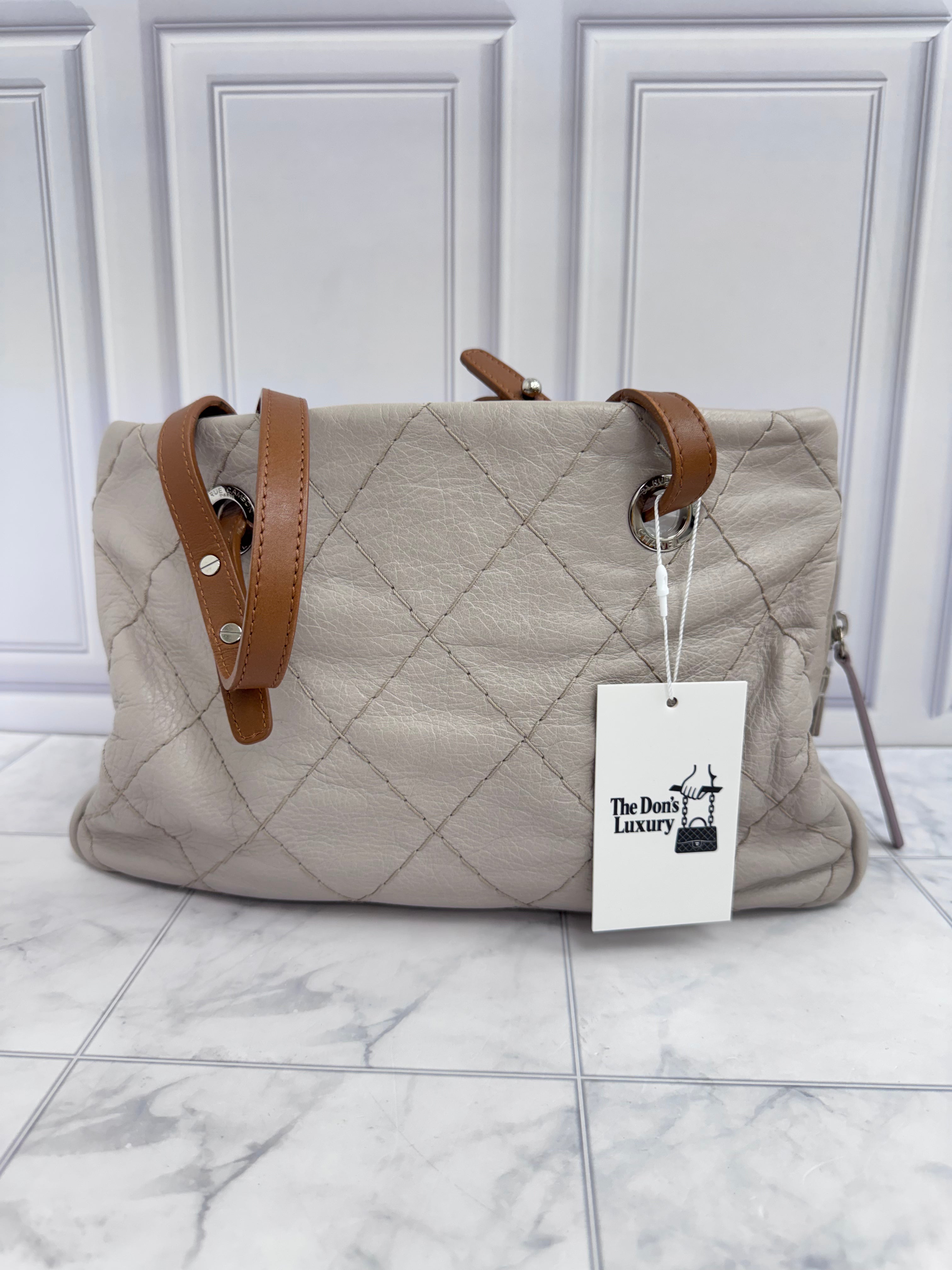 Chanel Grey Quilted Calfskin On The Road Tote Bag