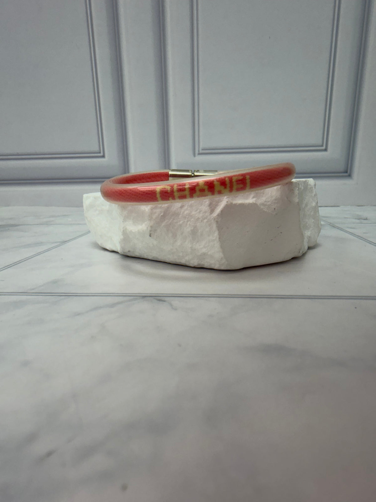 Chanel Pink Rubber Sport Line Logo Tube Bracelet