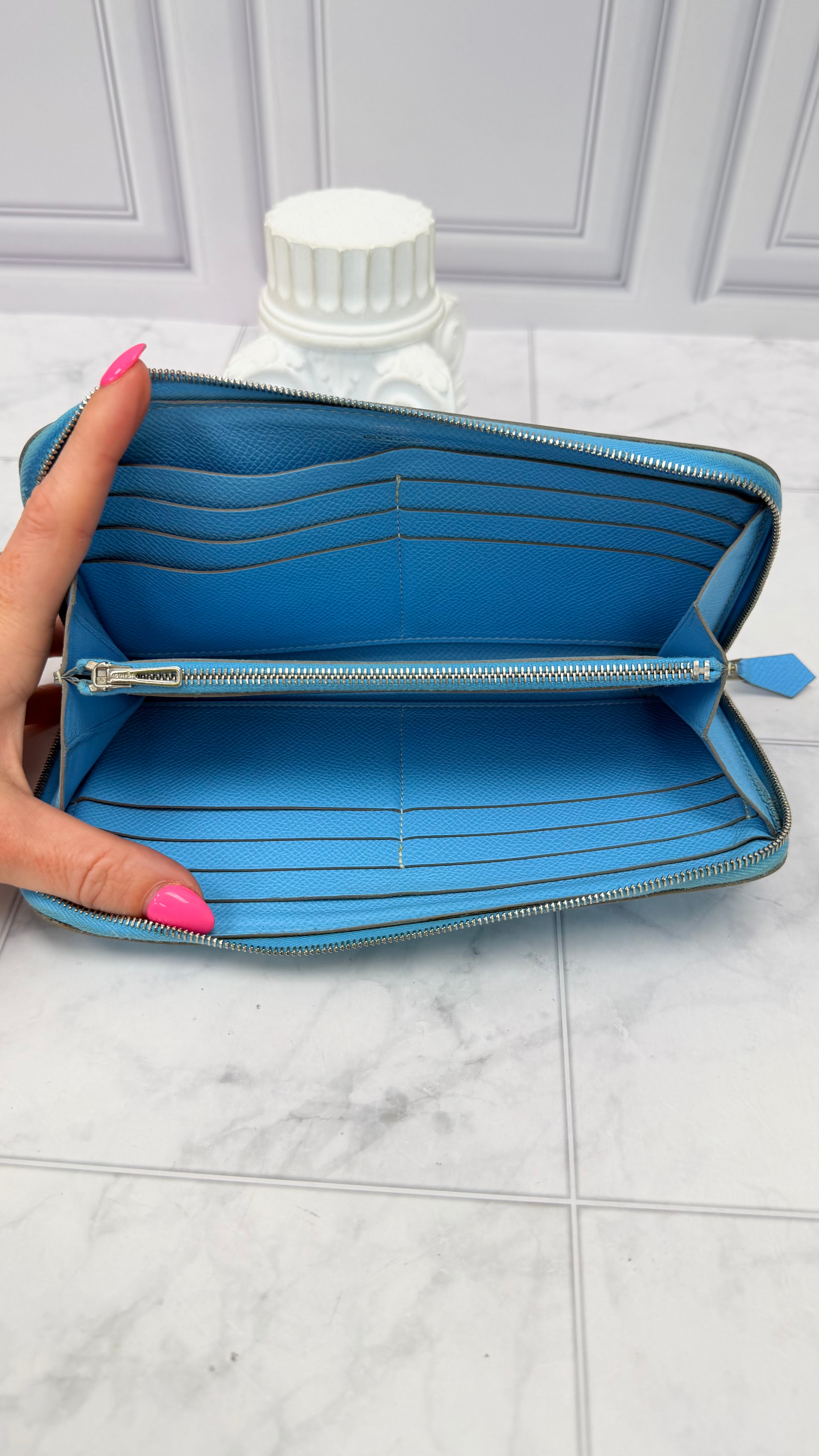Hermes Sky Blue Epsom Leather Zippy Wallet