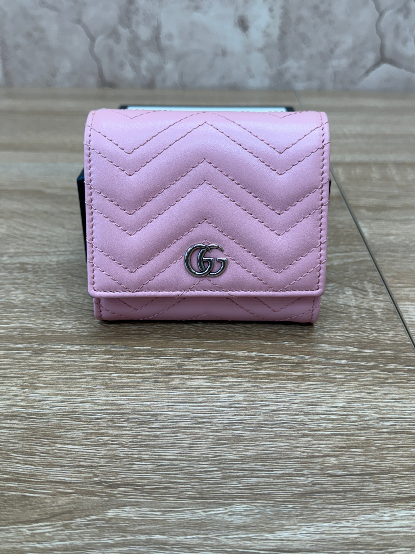 Gucci Pink Quilted Leather Marmont Compact Wallet