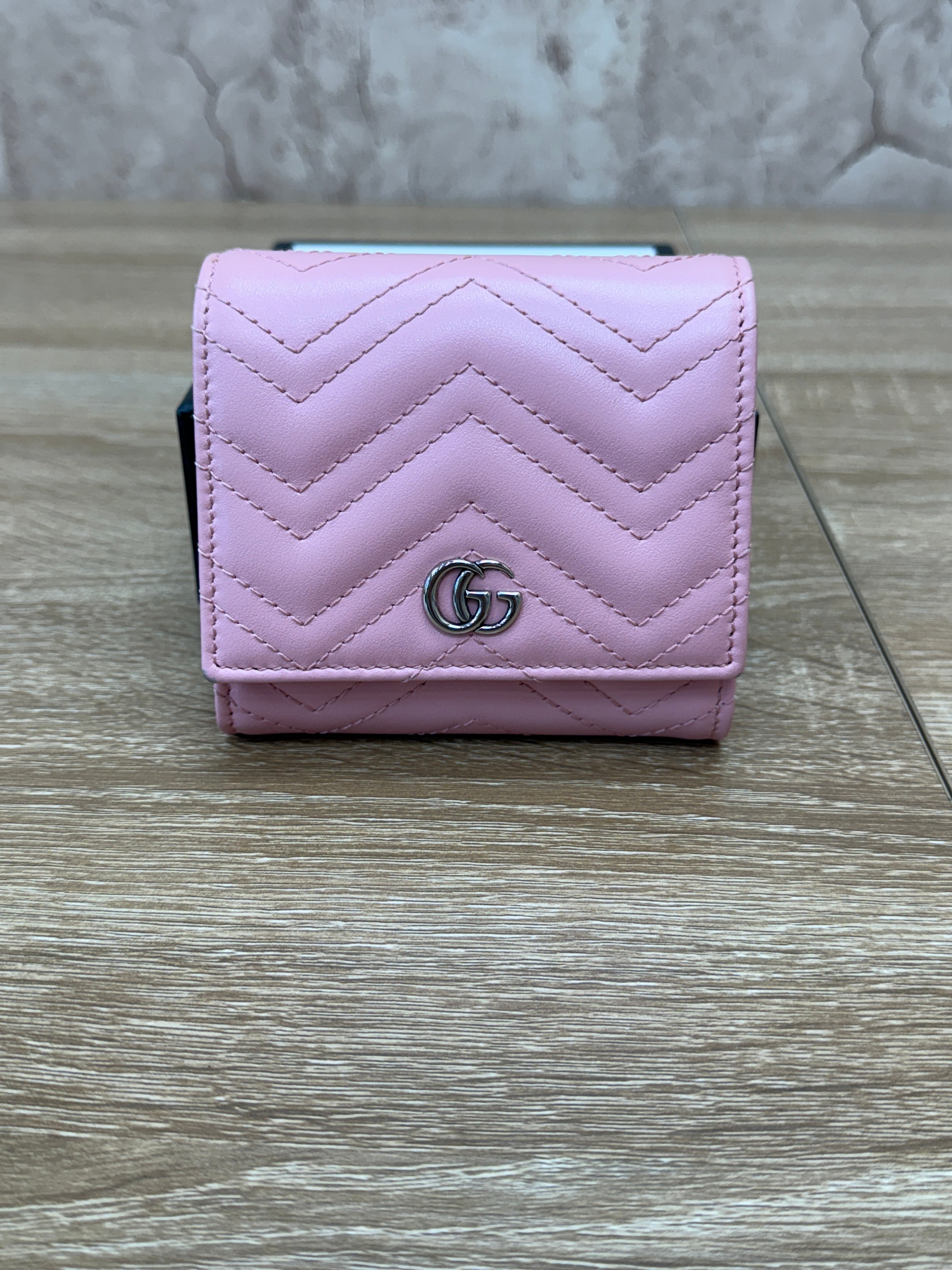 Gucci Pink Quilted Leather Marmont Compact Wallet