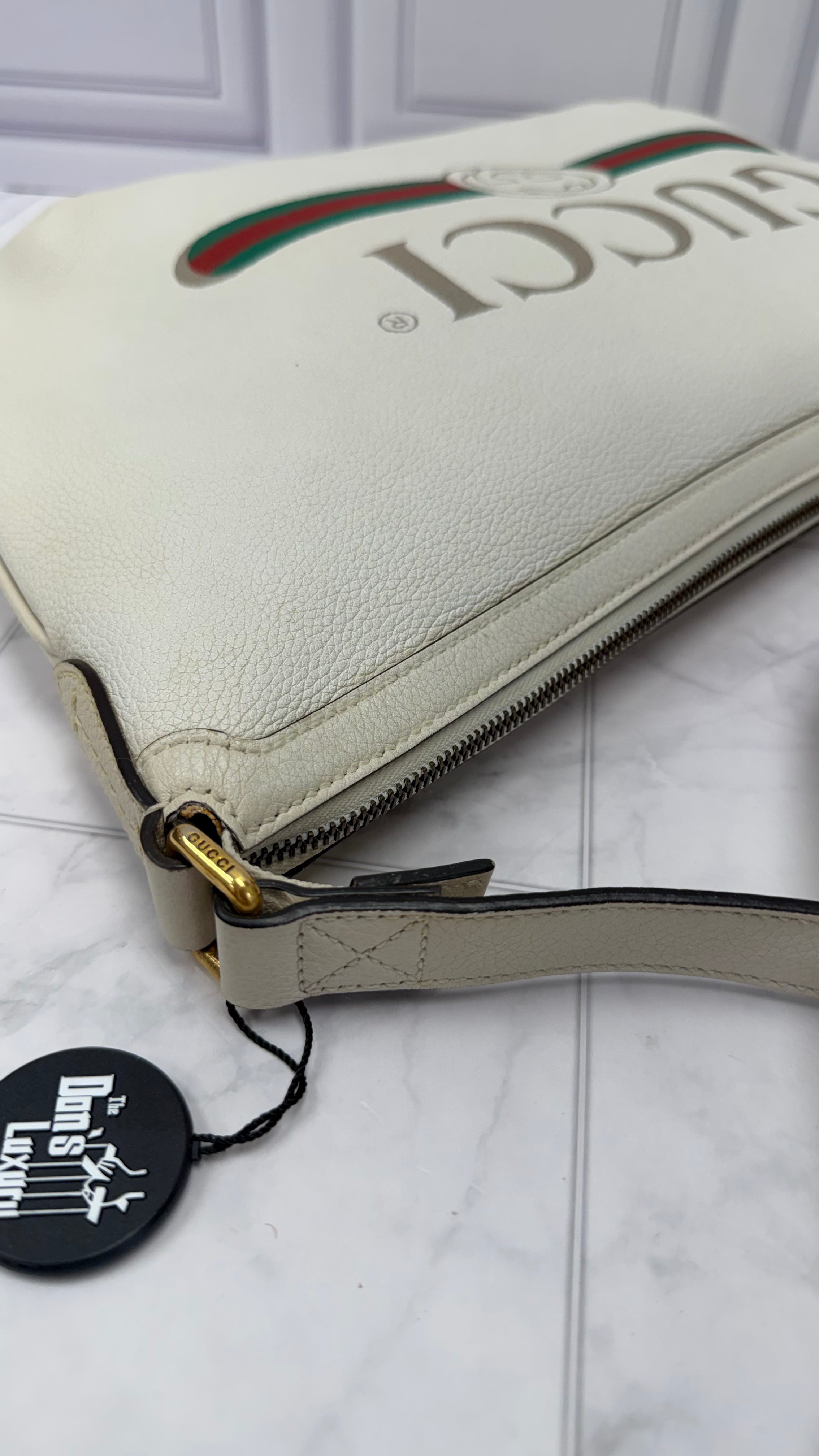 *DONS DROP* Gucci Cream Leather Logo Print Half Moon Hobo Bag