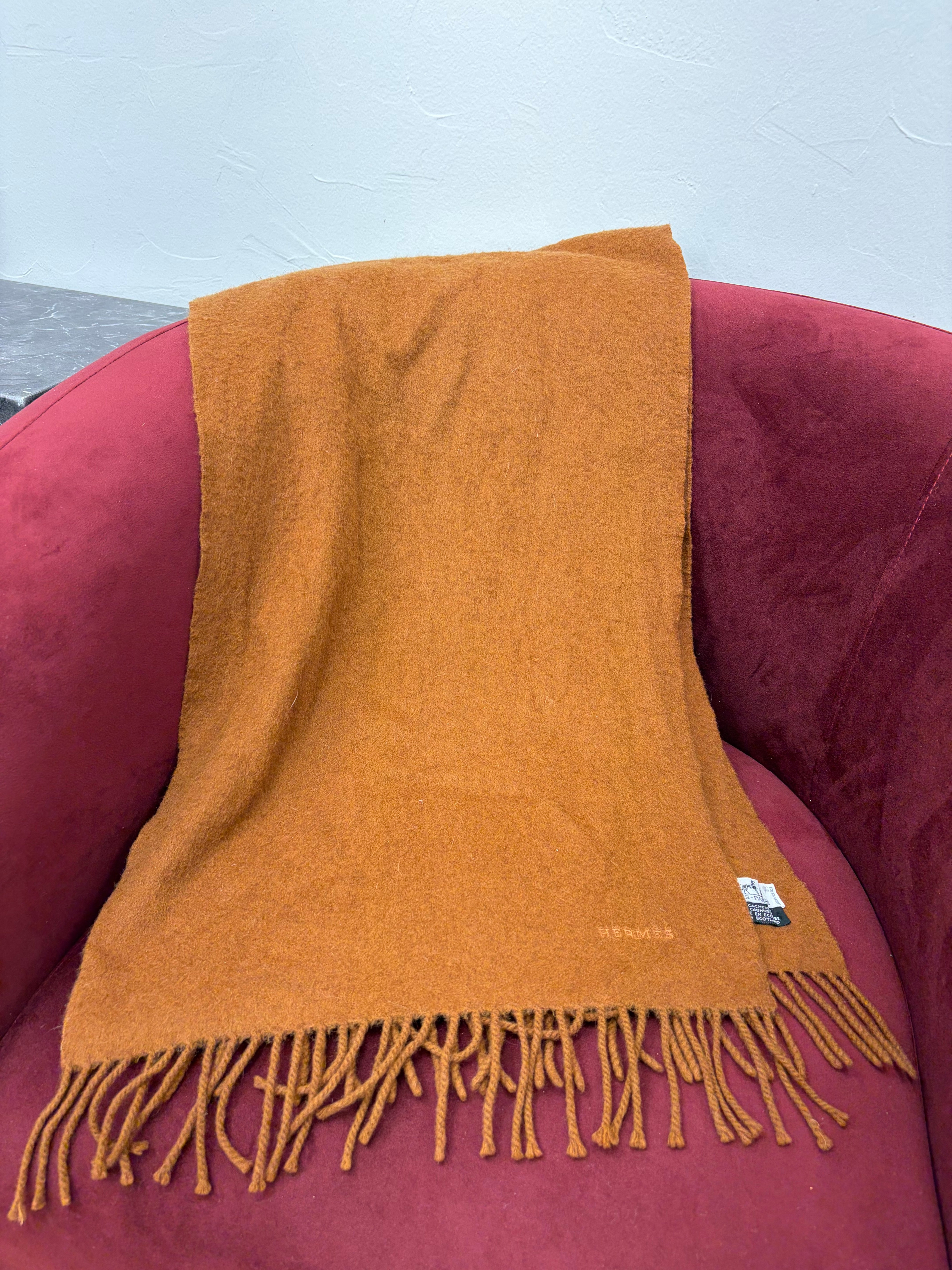 Hermès Brown Fringed Cashmere Scarf