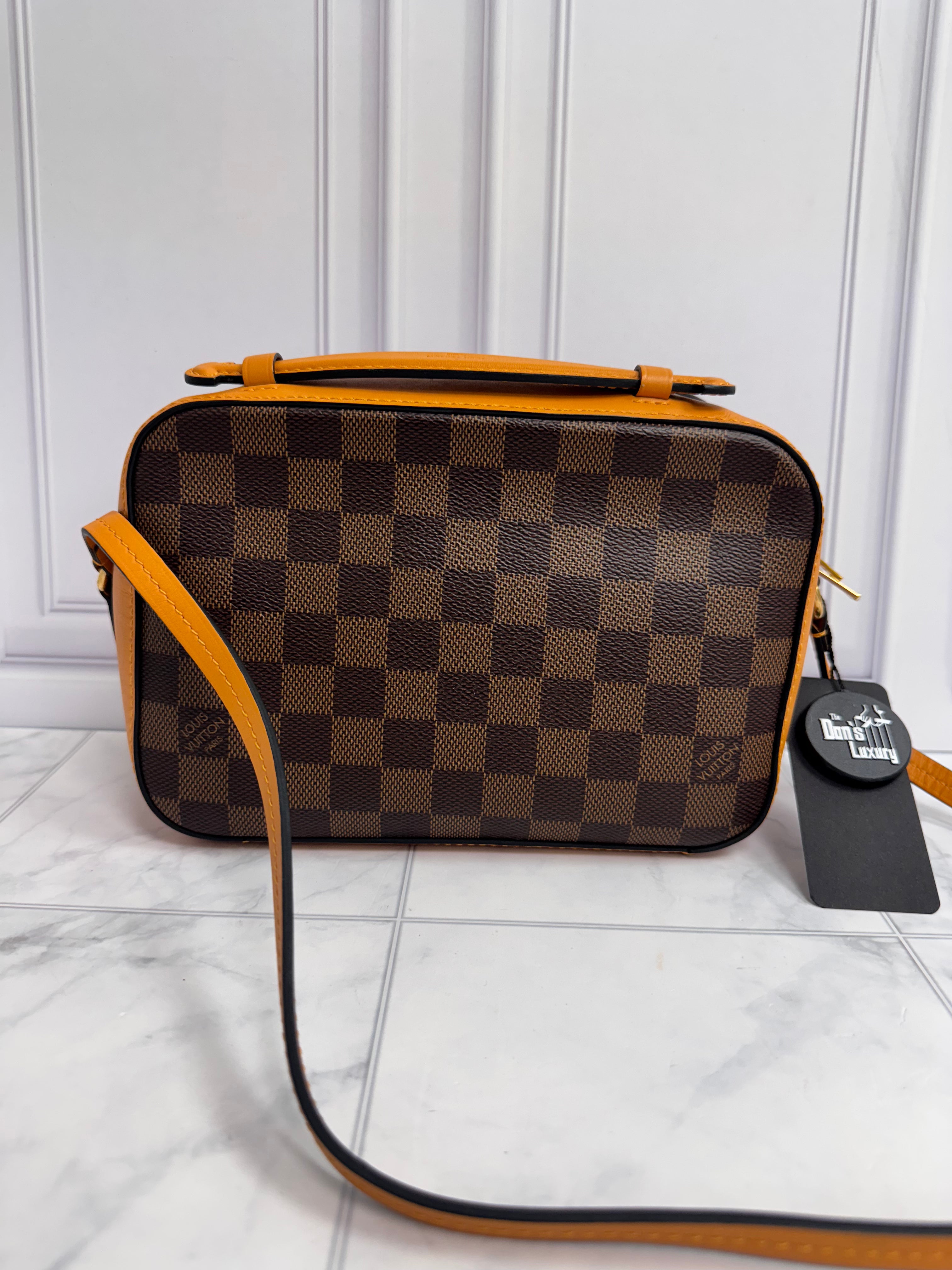 Louis Vuitton Damier Ebene And Orange Santa Monica Crossbody Bag
