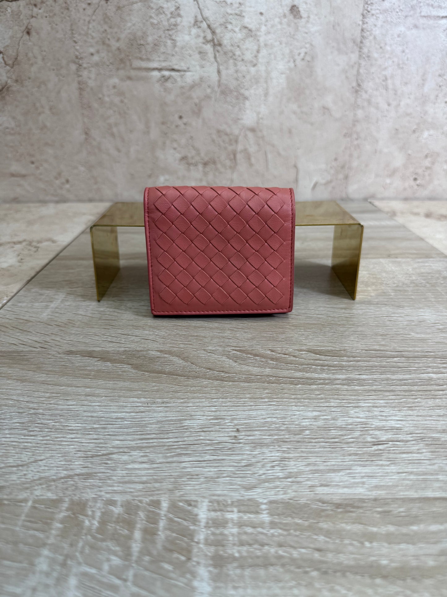 Bottega Veneta Pink Intrecciato Leather Compact Wallet