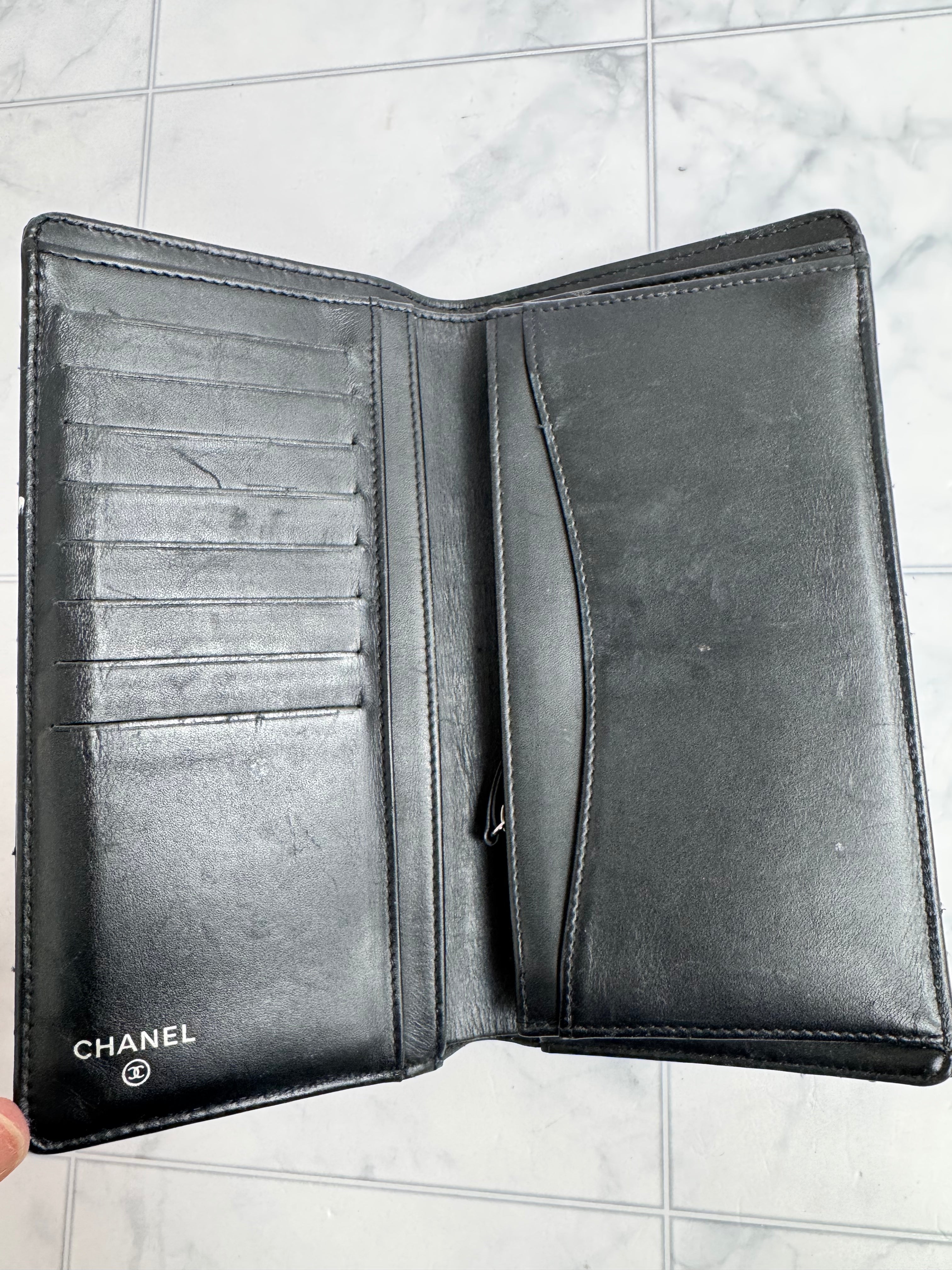 Chanel Black Quilted Patent Leather Long Wallet