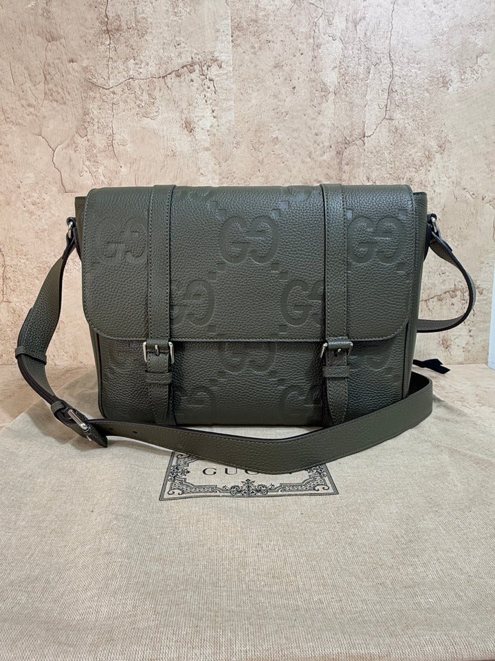 BRAND NEW- Gucci Olive Green Jumbo GG Messenger Bag