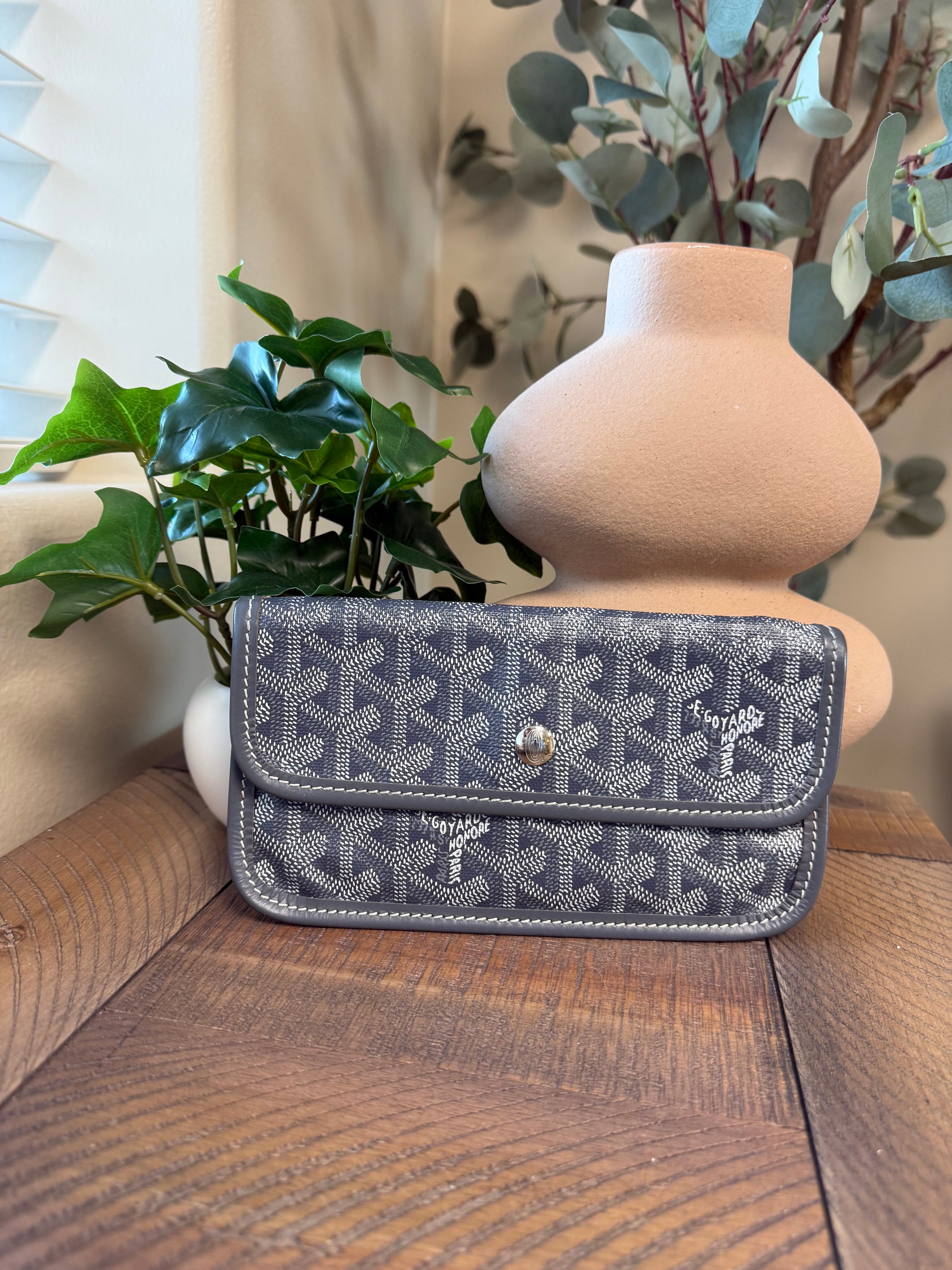 Goyard Grey Goyardine Leather Pouch