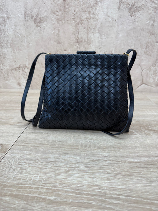 Bottega Veneta Vintage Black Intrecciato Leather Shoulder Bag