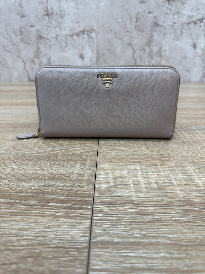 Prada Beige Saffiano Leather Zippy Wallet