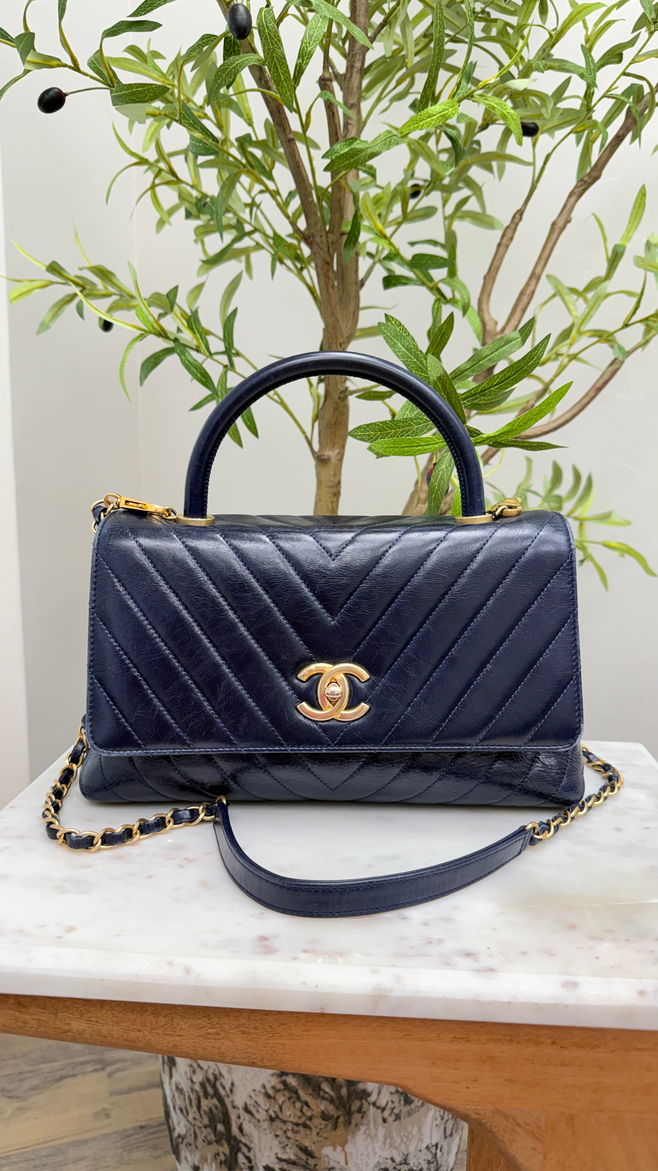 *DONS DROP* Chanel Blue Chevron Quilted Leather Coco Top Handle Bag