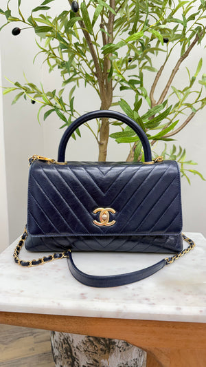 *DONS DROP* Chanel Blue Chevron Quilted Leather Coco Top Handle Bag