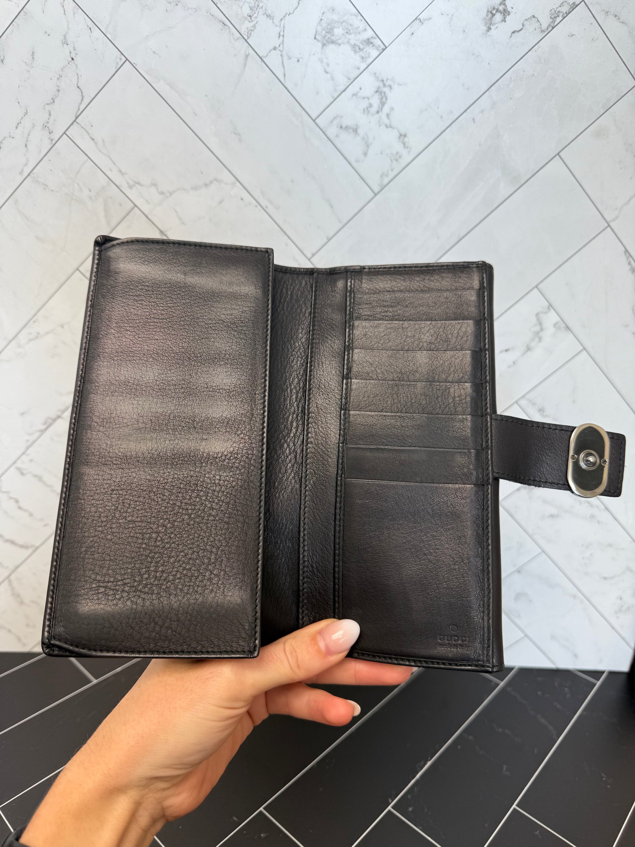 Gucci Black Leather Long Wallet