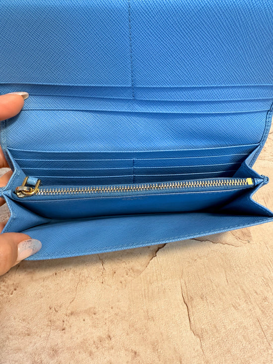 Prada Light Blue Saffiano Leather Long Wallet