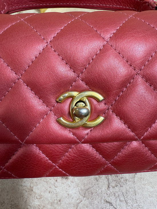 Chanel Metallic Pink Calfskin Leather Small Top Handle Crossbody Bag