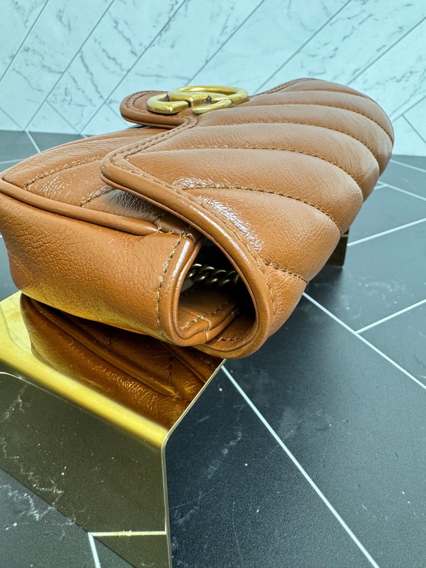 Gucci Brown Leather Marmont Super Mini Crossbody Bag