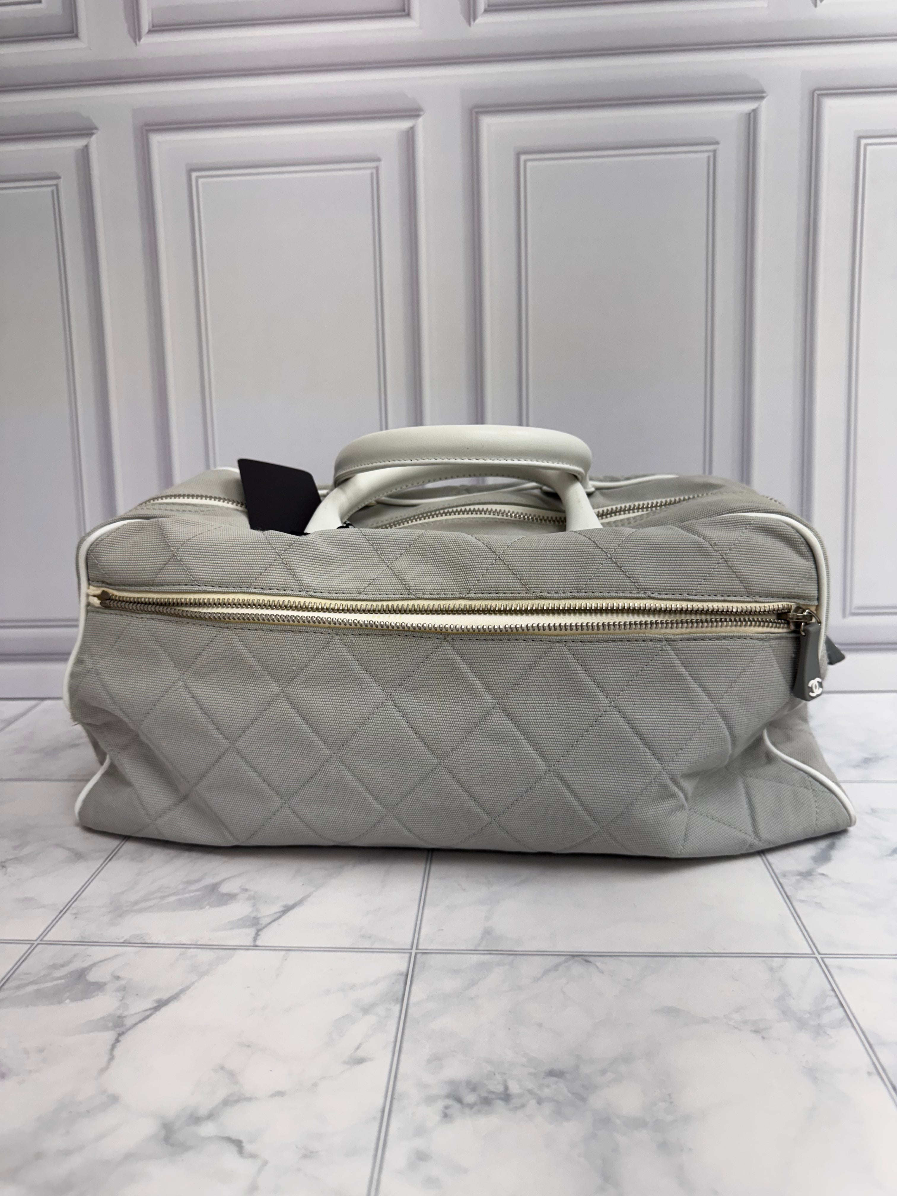 Chanel Grey Canvas Sports Line Boston Medium Hand Bag