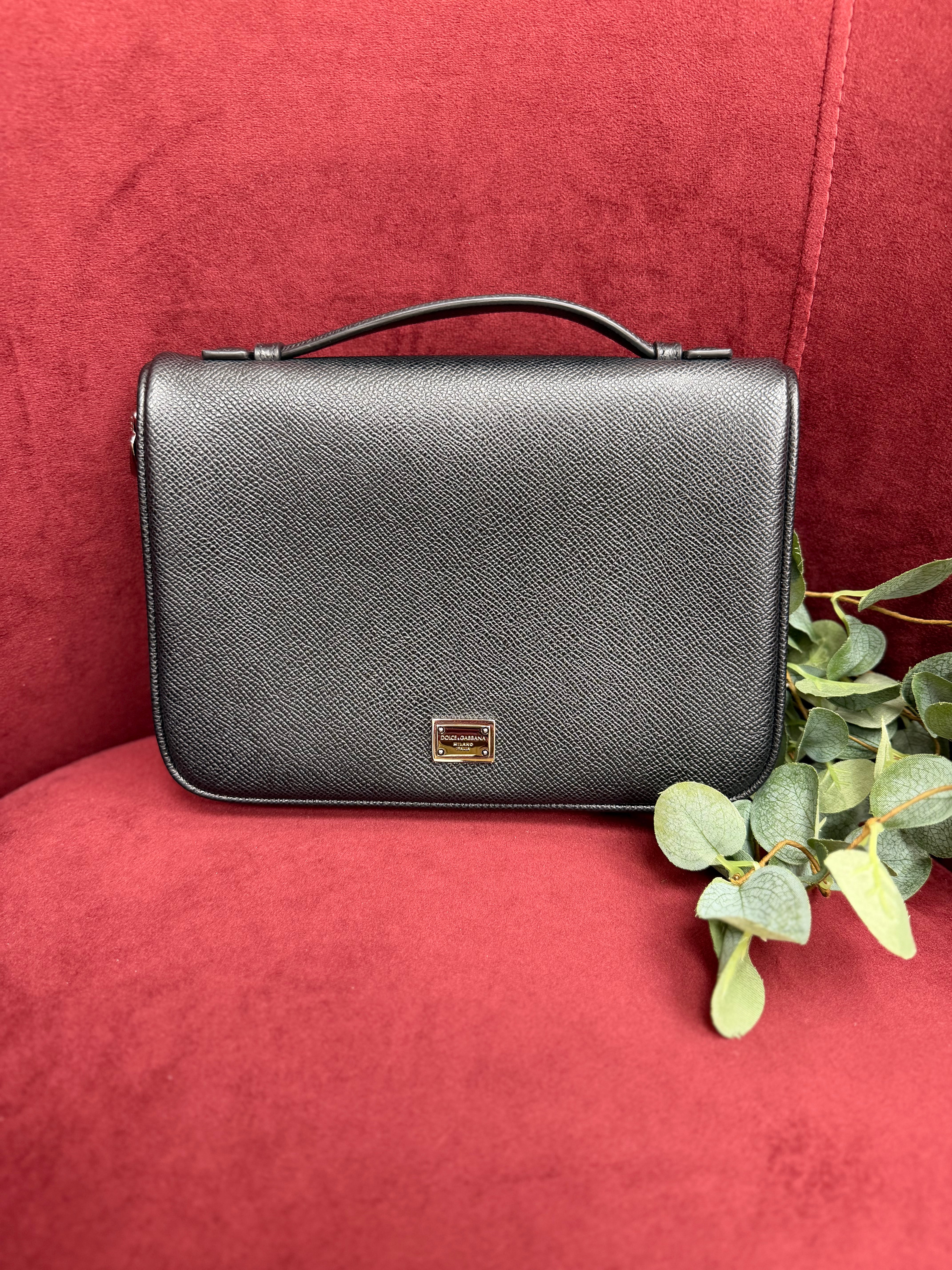 Dolce & Gabbana Black Pebbled Calfskin Travel Pouch