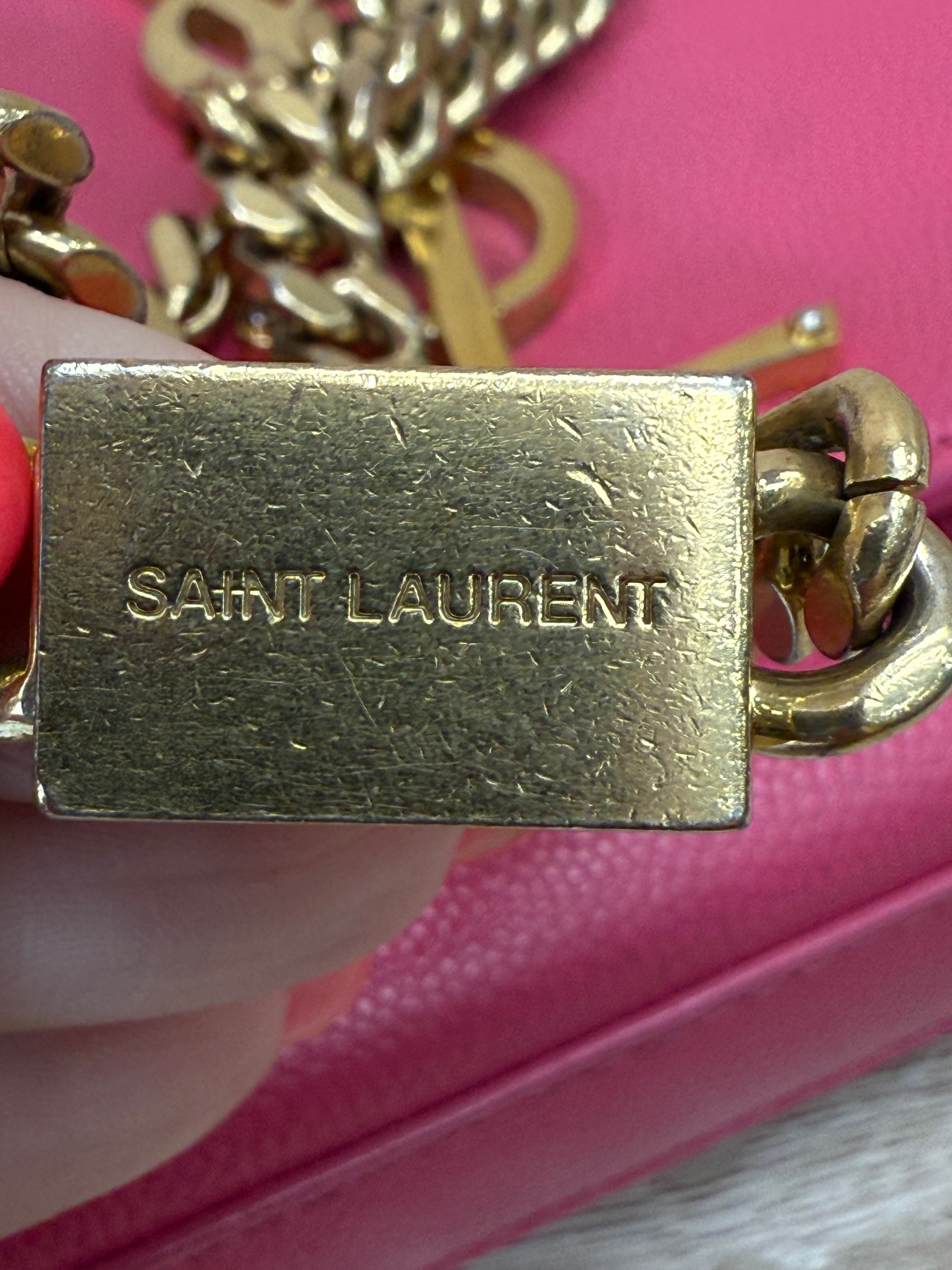 Saint Laurent YSL Hot Pink Pebbled Leather Kate Crossbody Bag