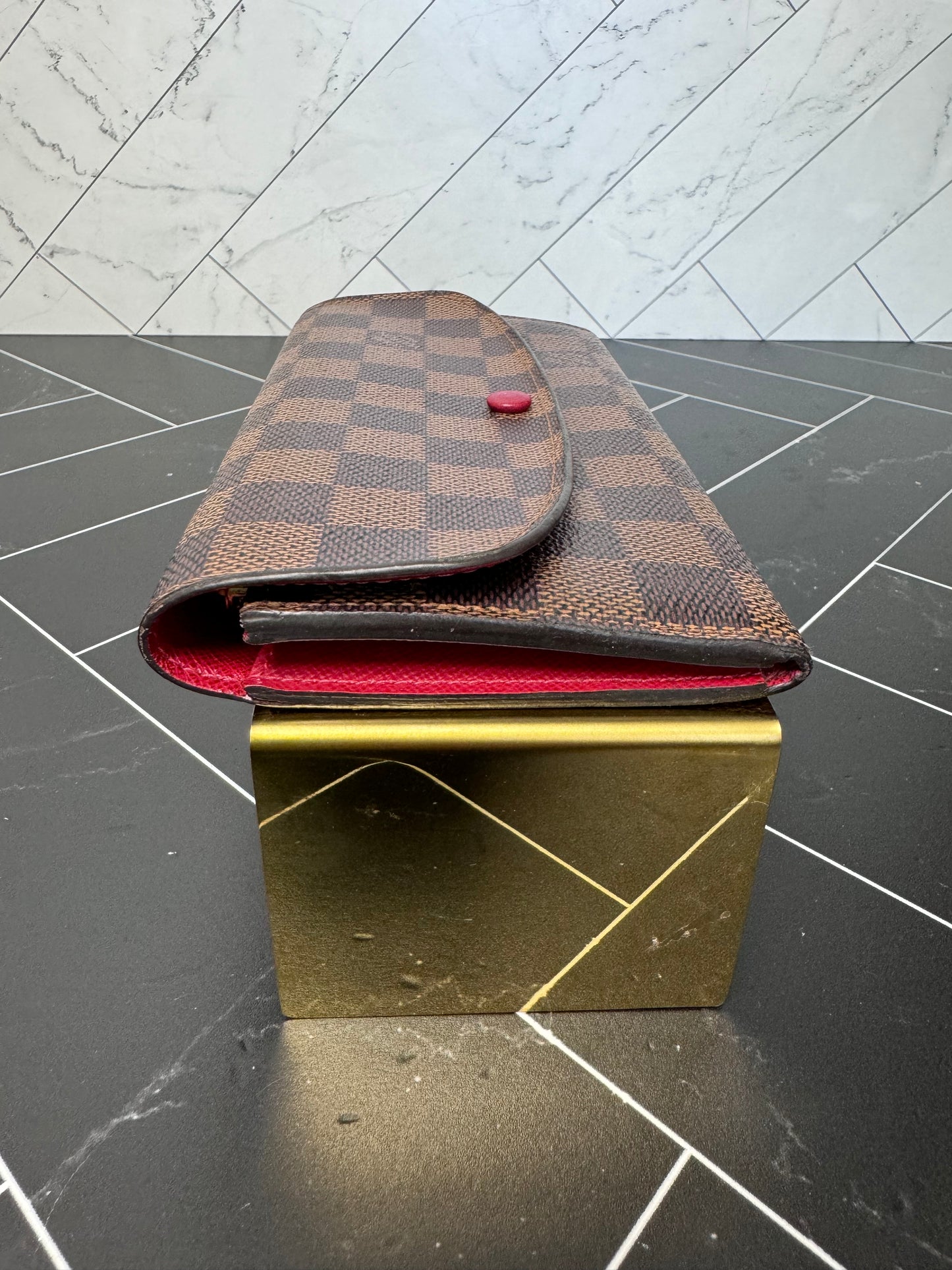 Louis Vuitton Damier Ebene & Red Emilie Wallet