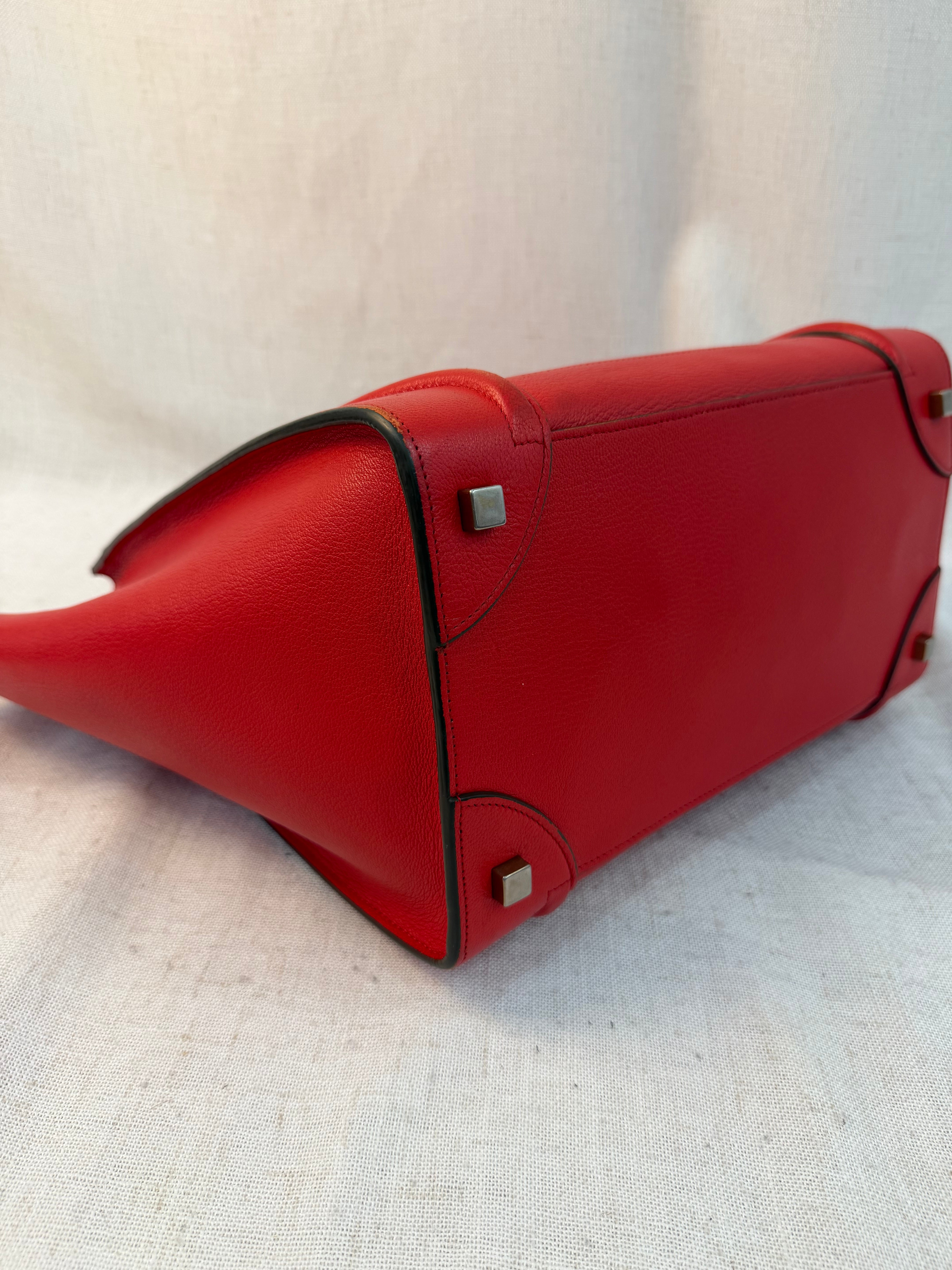 Celine Red Leather Mini Luggage Tote