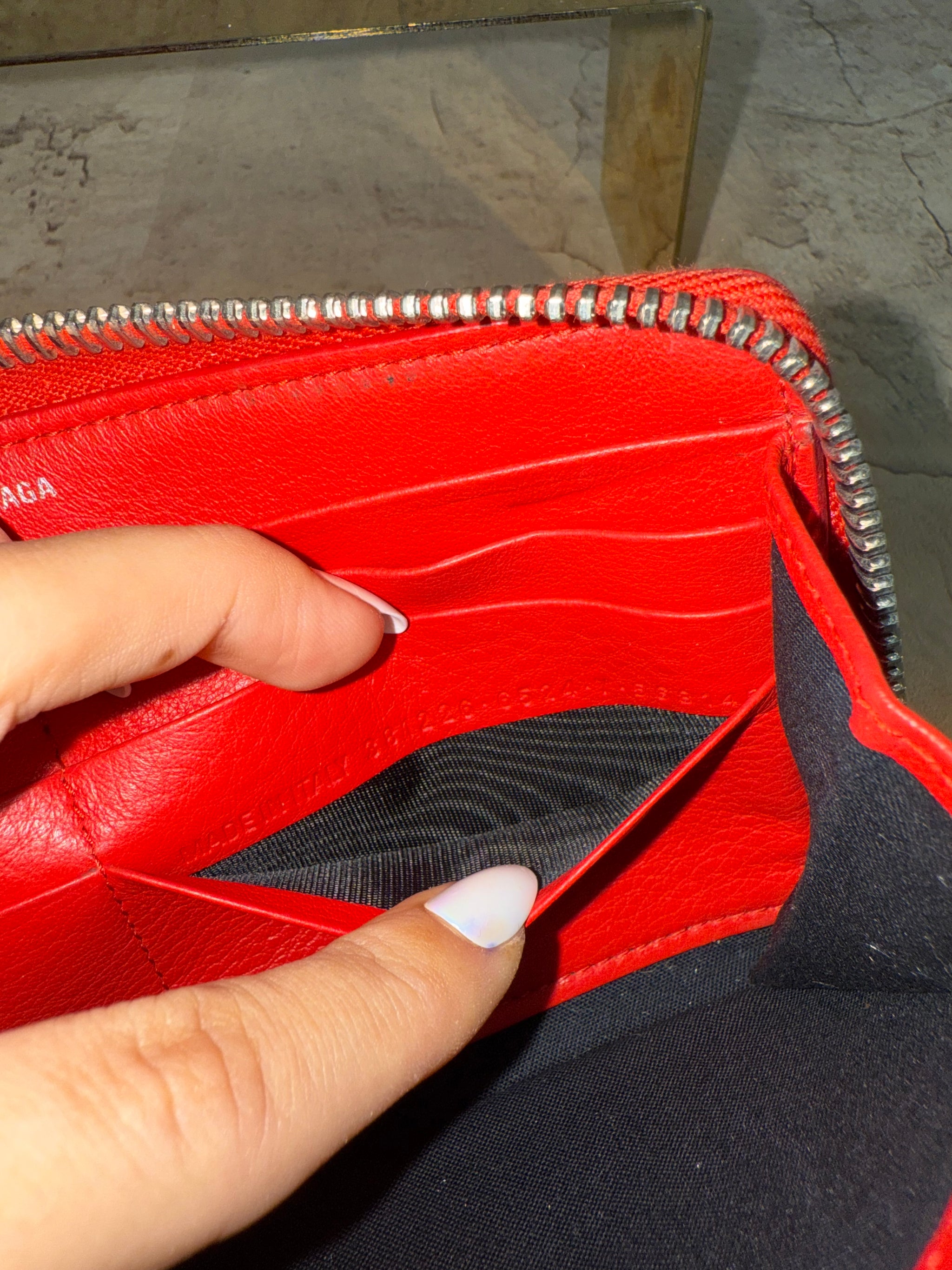 Balenciaga Red Calfskin Leather Zippy Wallet