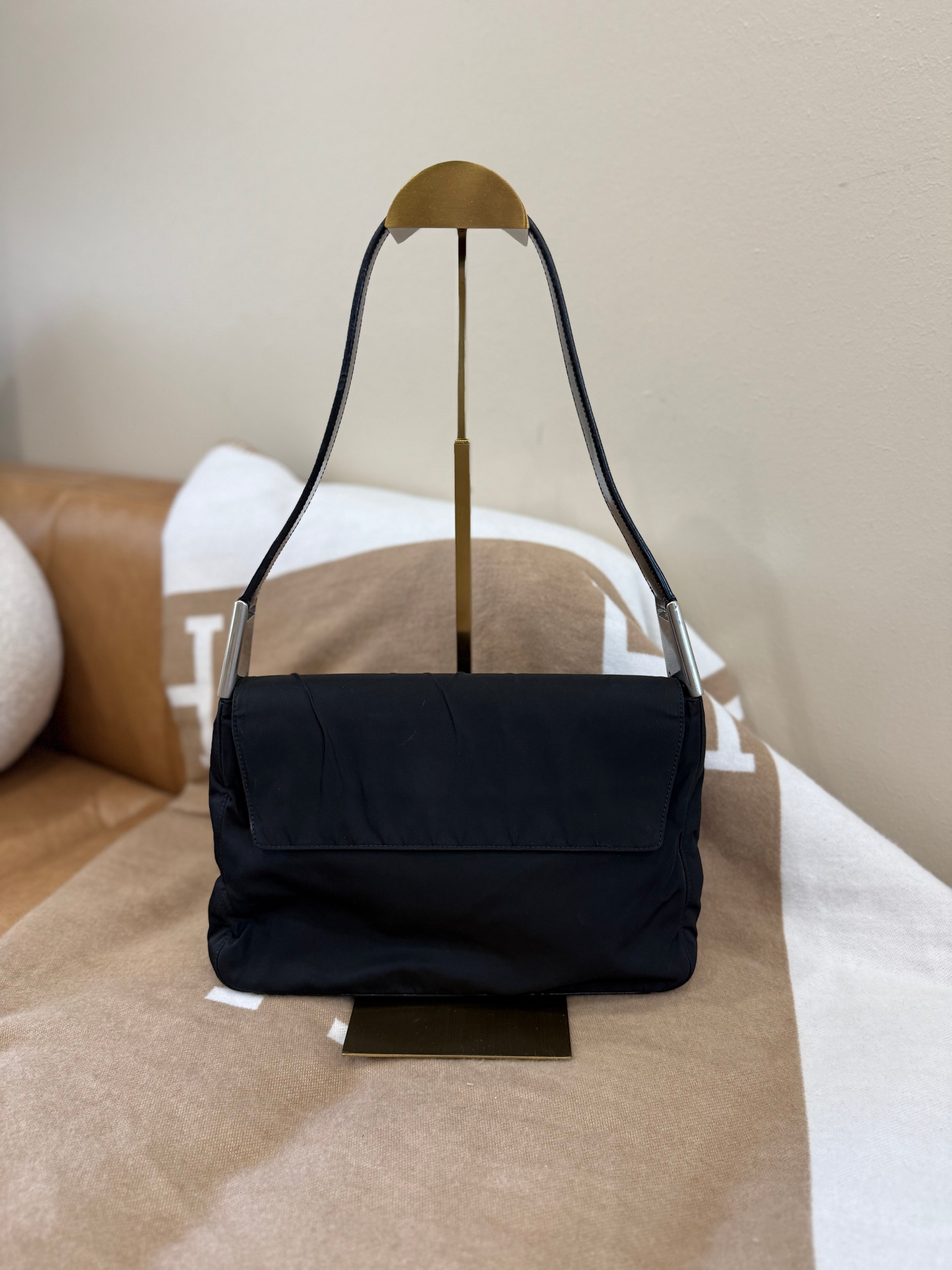 Prada Black Nylon & Leather Shoulder Bag