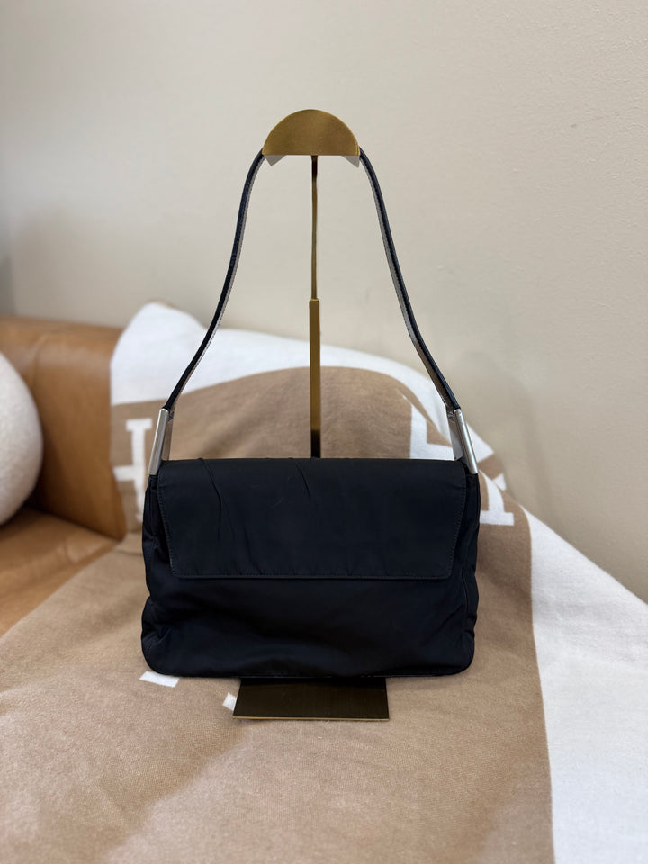 Prada Black Nylon & Leather Shoulder Bag