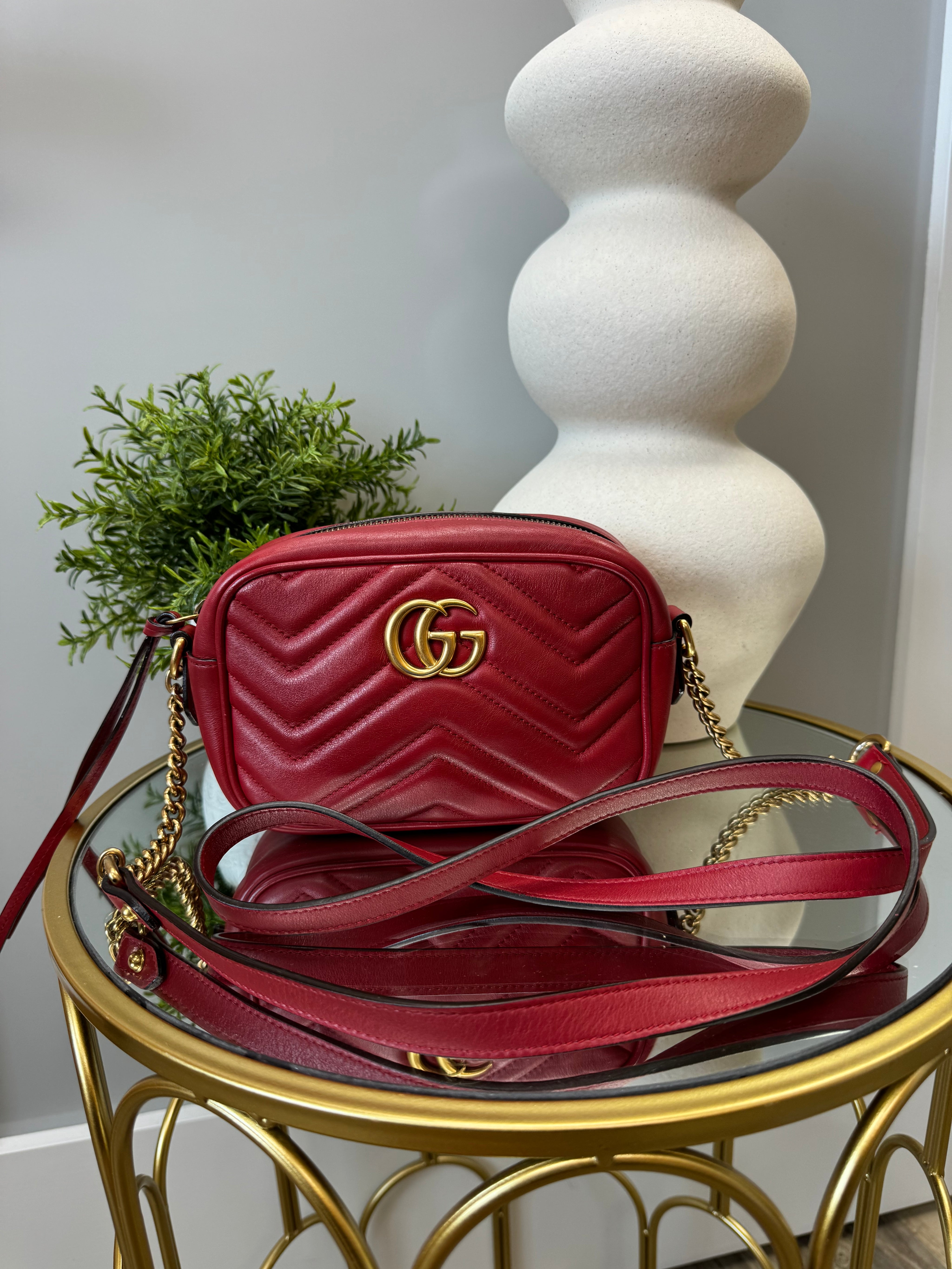 Gucci Small Red Matelasse GG Marmont Crossbody Bag