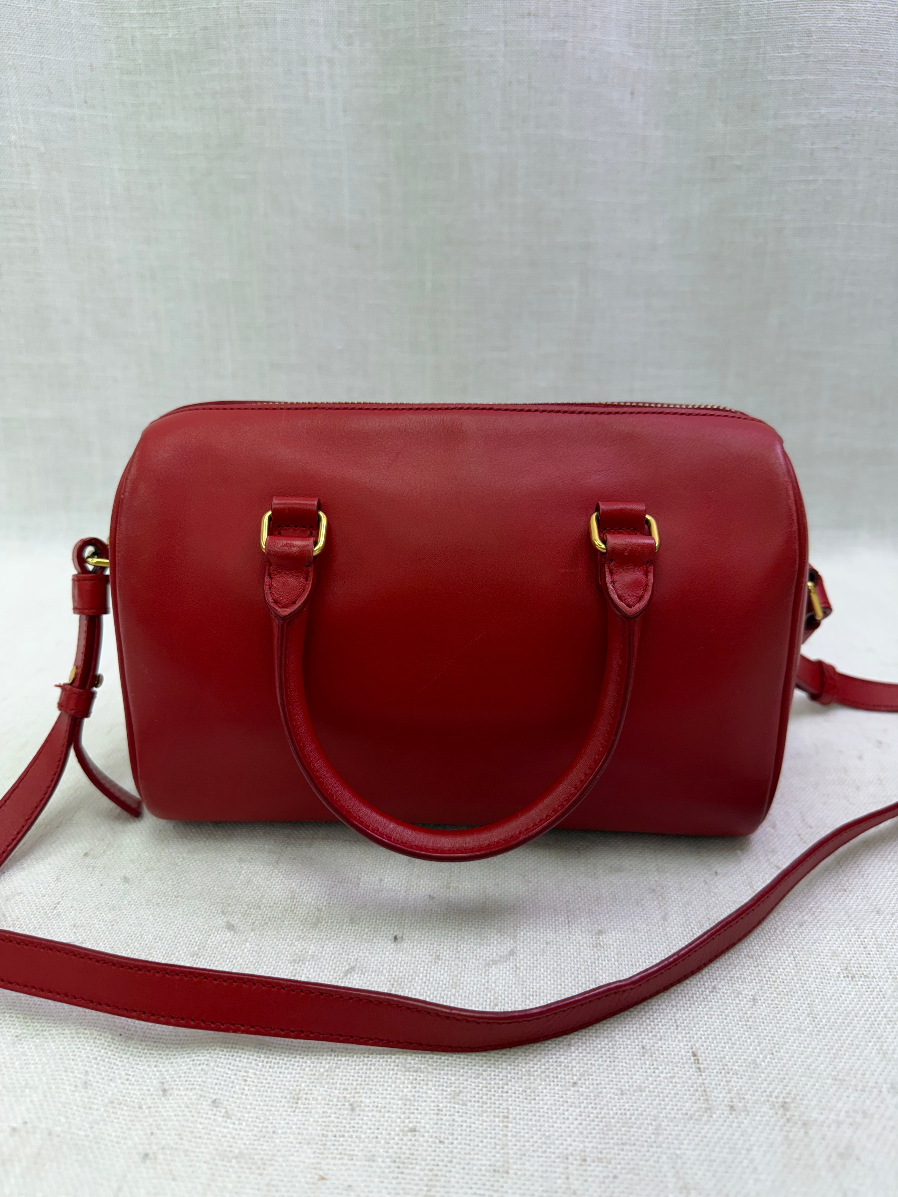 Saint Laurent YSL Red Smooth Leather Baby Duffle Bag