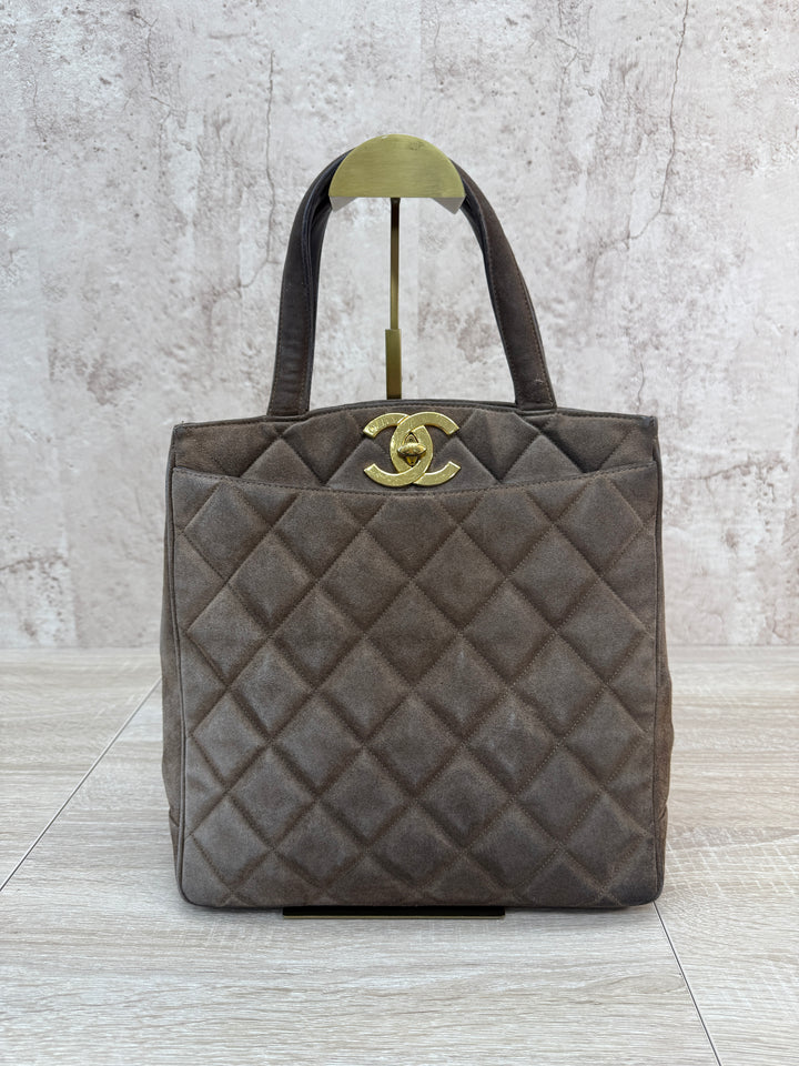 Chanel Brown Quilted Suede Handbag