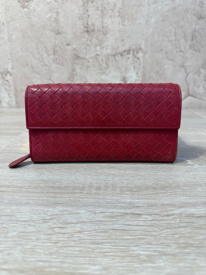 Bottega Veneta Red Intrecciato Leather Long Wallet