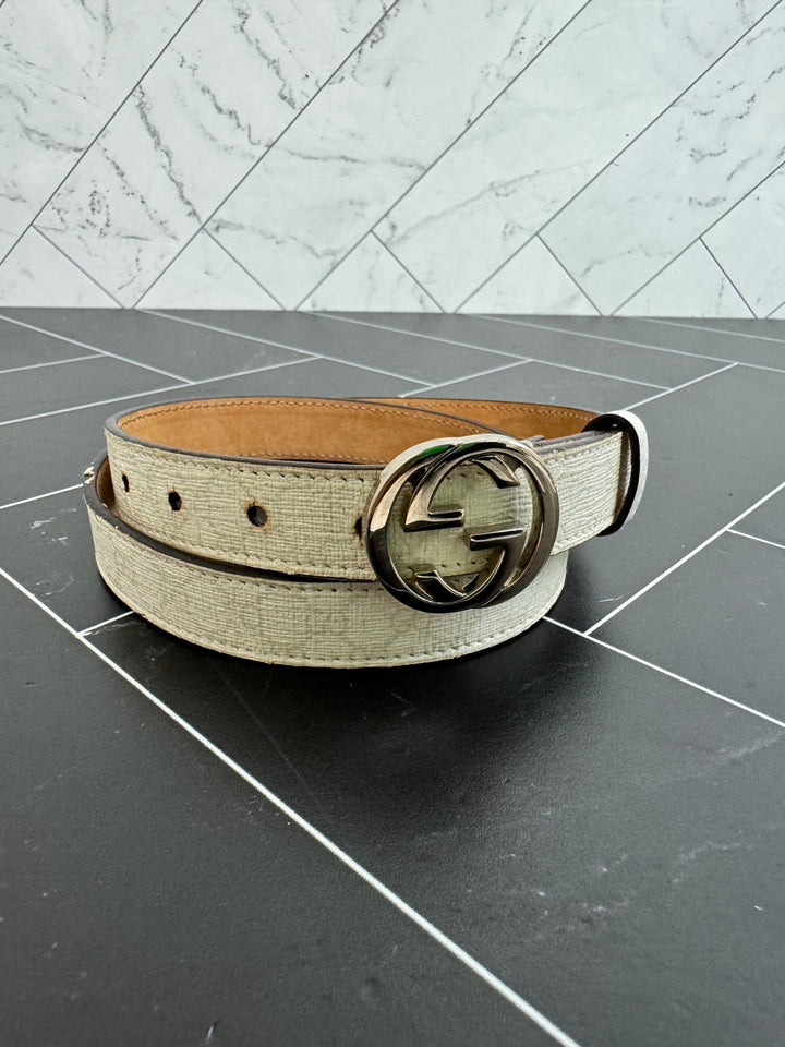 Gucci White Monogram Belt Size 30