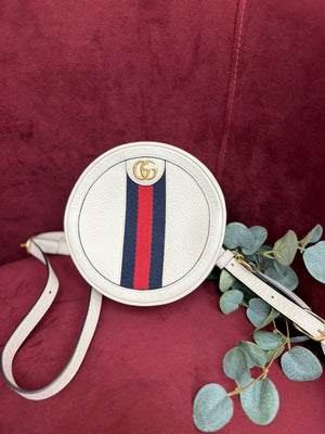 Gucci White Leather Mini Ophidia Round Backpack