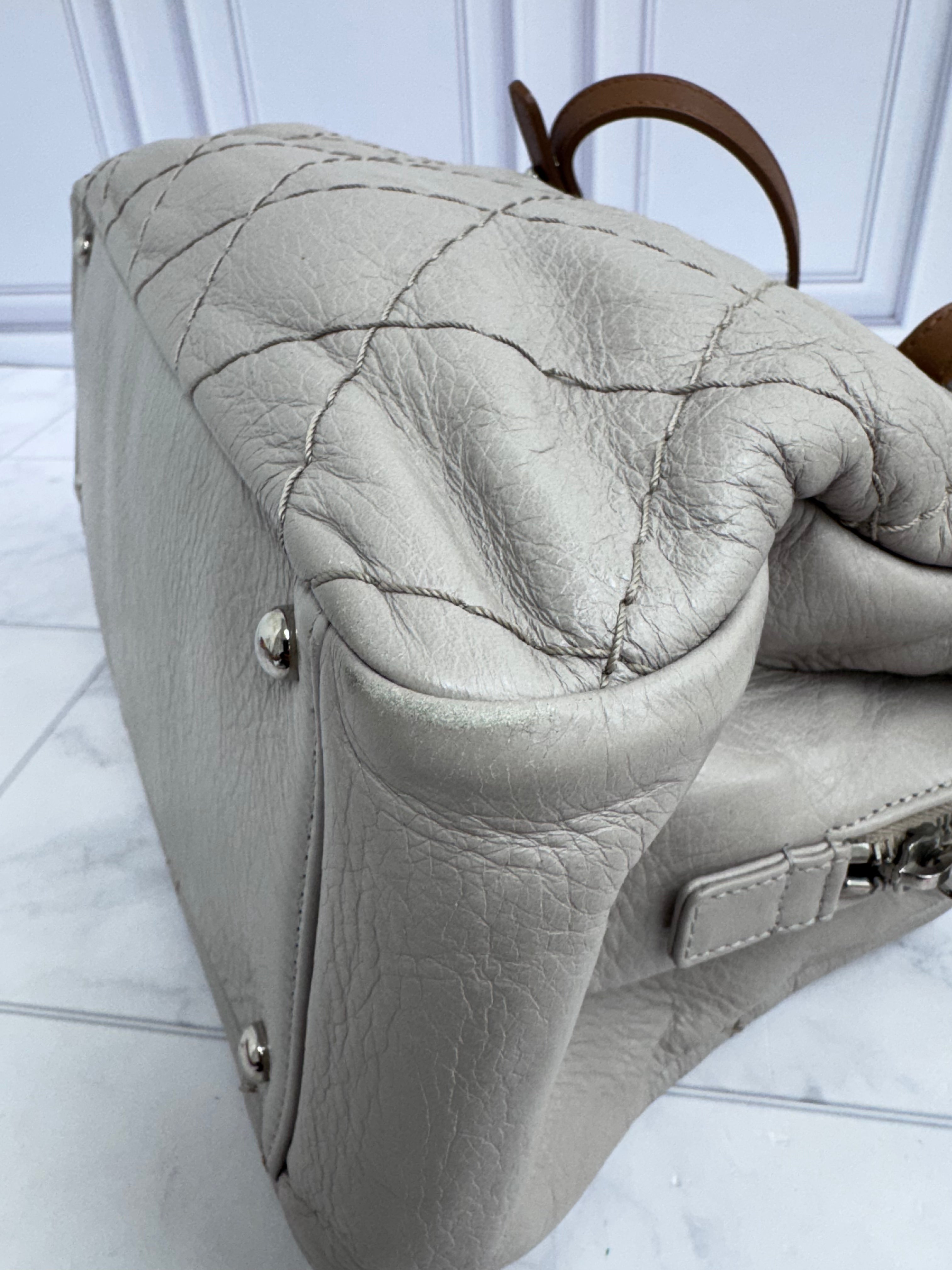Chanel Grey Quilted Calfskin On The Road Tote Bag