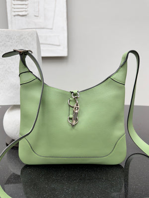 Hermes Vert Criquet Leather Trim Duo 24 Bag