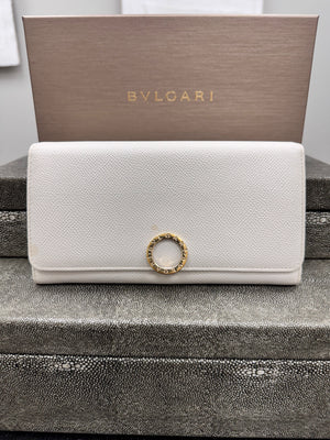 Bvlgari White Grained Leather Long Wallet