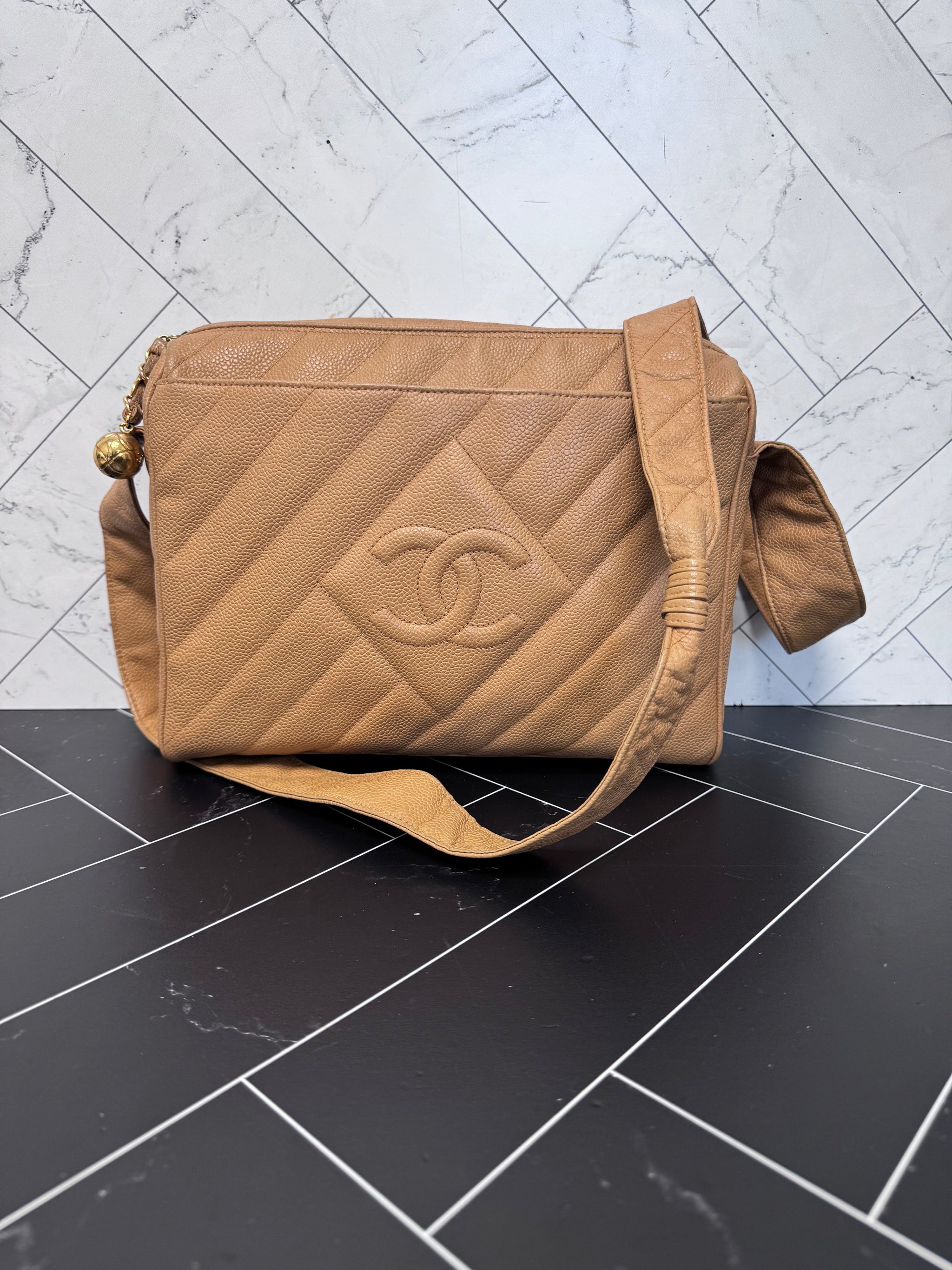 Chanel Tan Caviar Leather Camera Bag