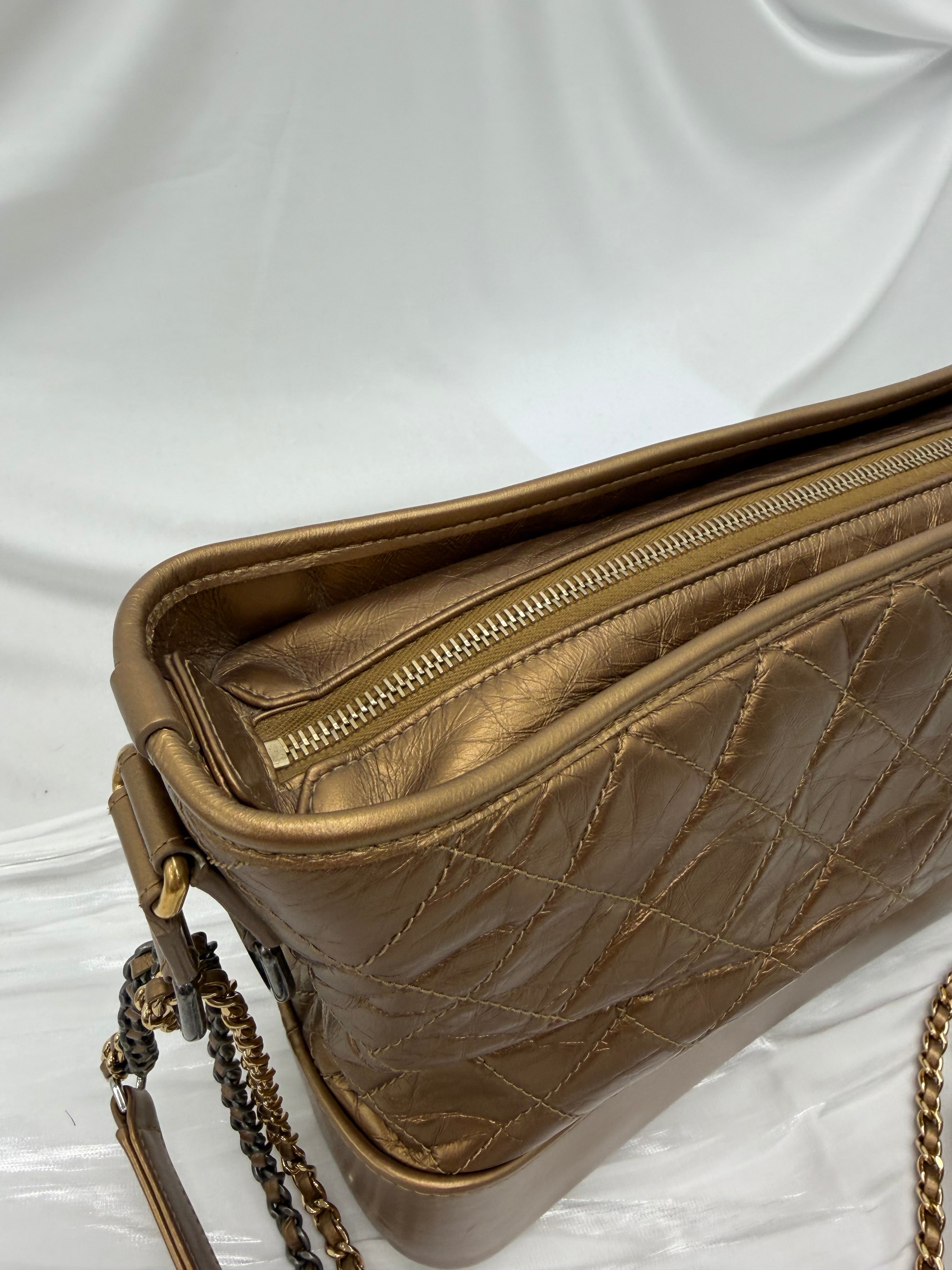 Chanel Metallic Bronze Aged Quilted Calfskin Medium Gabrielle Hobo Bag