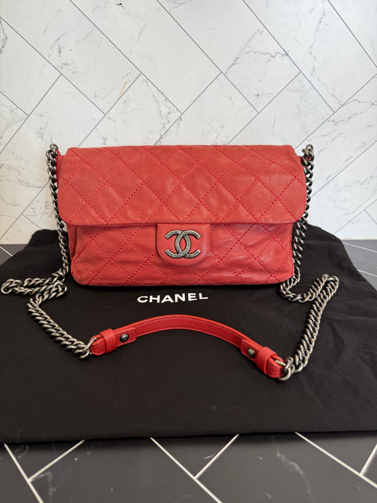 Chanel Red Iridescent Calfskin Large Coco Daily Flap